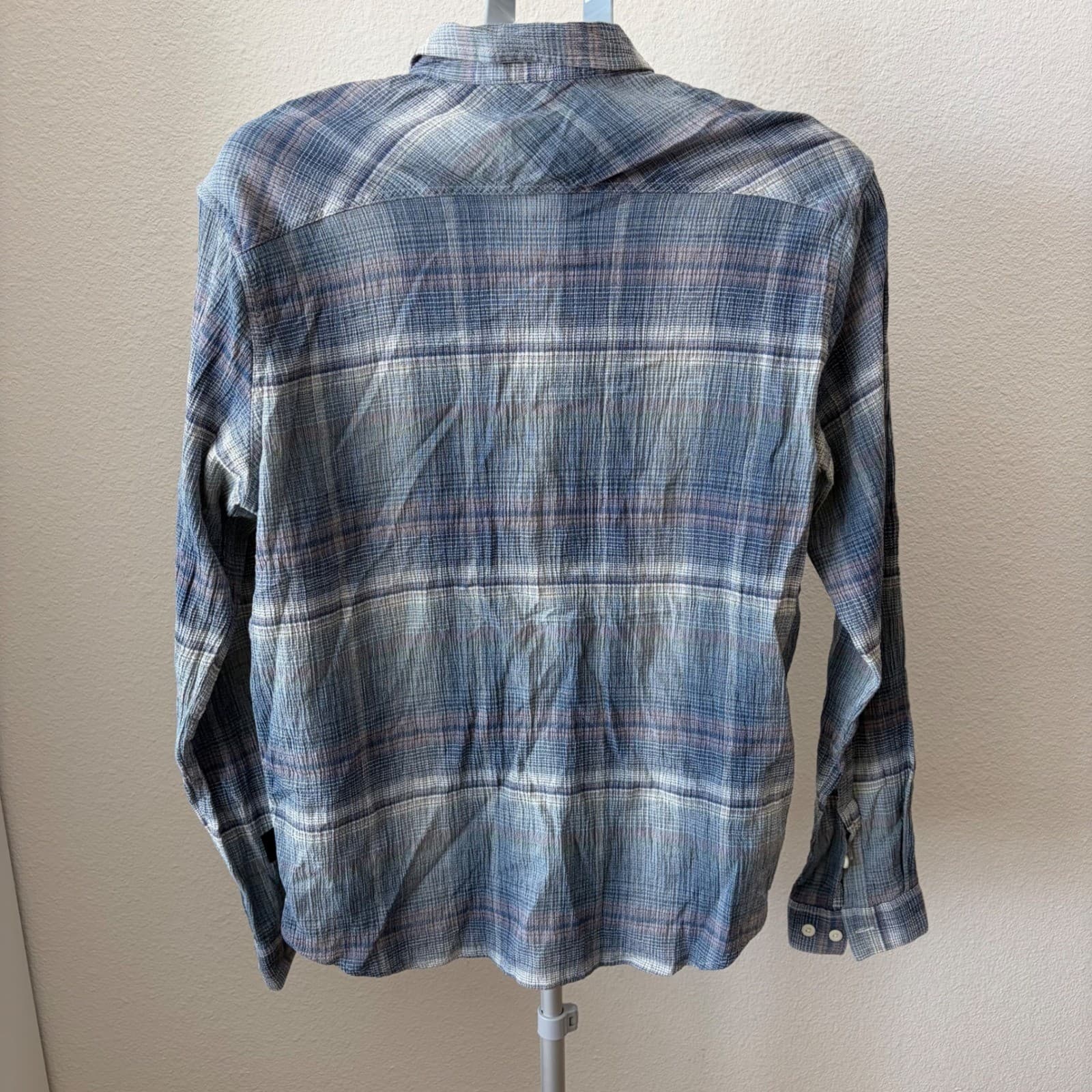 Patagonia Button Shirt Mens Medium Blue Plaid Organic Cotton Gauze Long Sleeve - Thumbnail 2