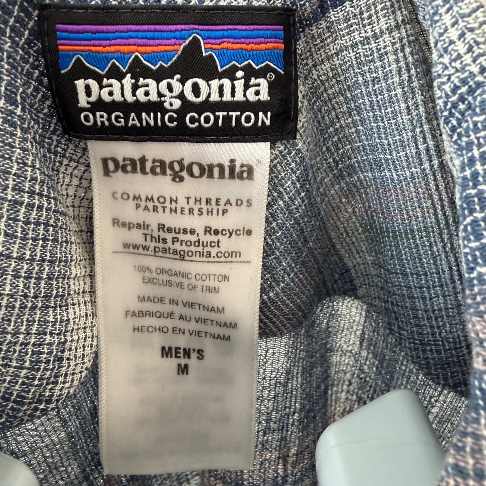 Patagonia Button Shirt Mens Medium Blue Plaid Organic Cotton Gauze Long Sleeve - Thumbnail 4