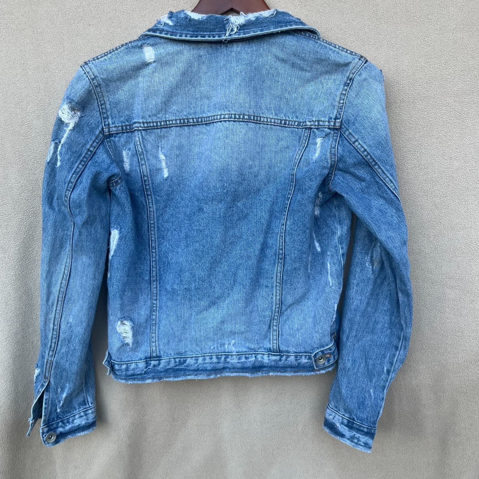 Zara Women's Trafaluc Denim Wear Distressed Ripped Jean Trucker Jacket Up SMALL - Thumbnail 5