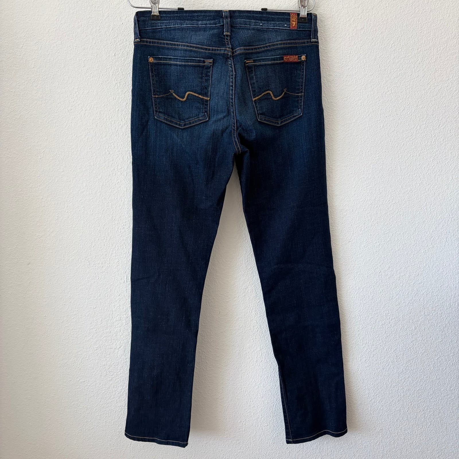 7 For All Mankind Kimmie Straight Leg Jeans Women 30 Dark Blue Distressed Denim - Thumbnail 3