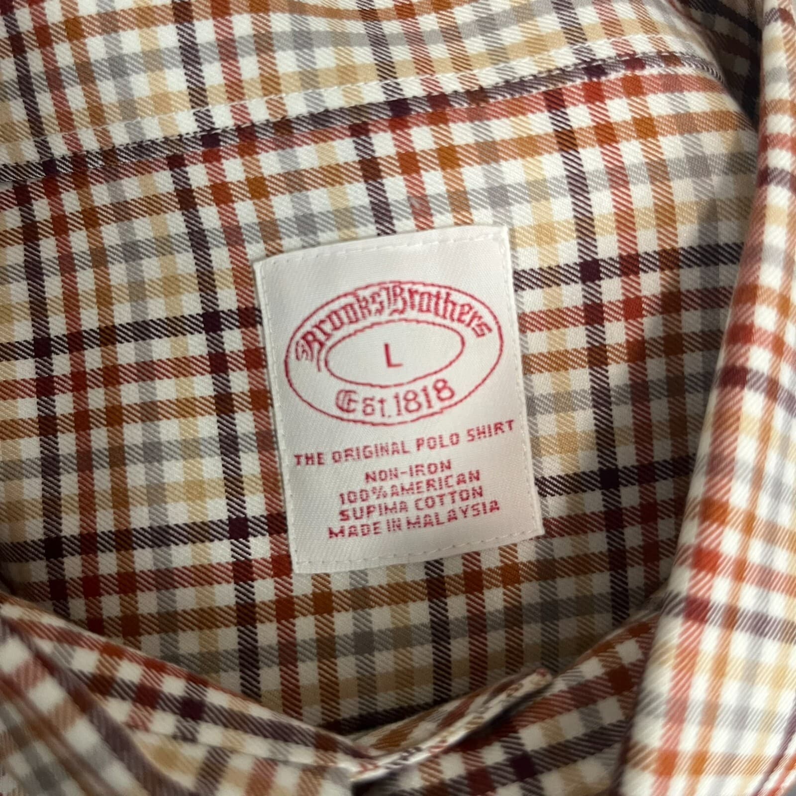 Brooks Brother Shirt Men Large Orange Brown Plaid Cotton Long Sleeve Button Down - Thumbnail 6