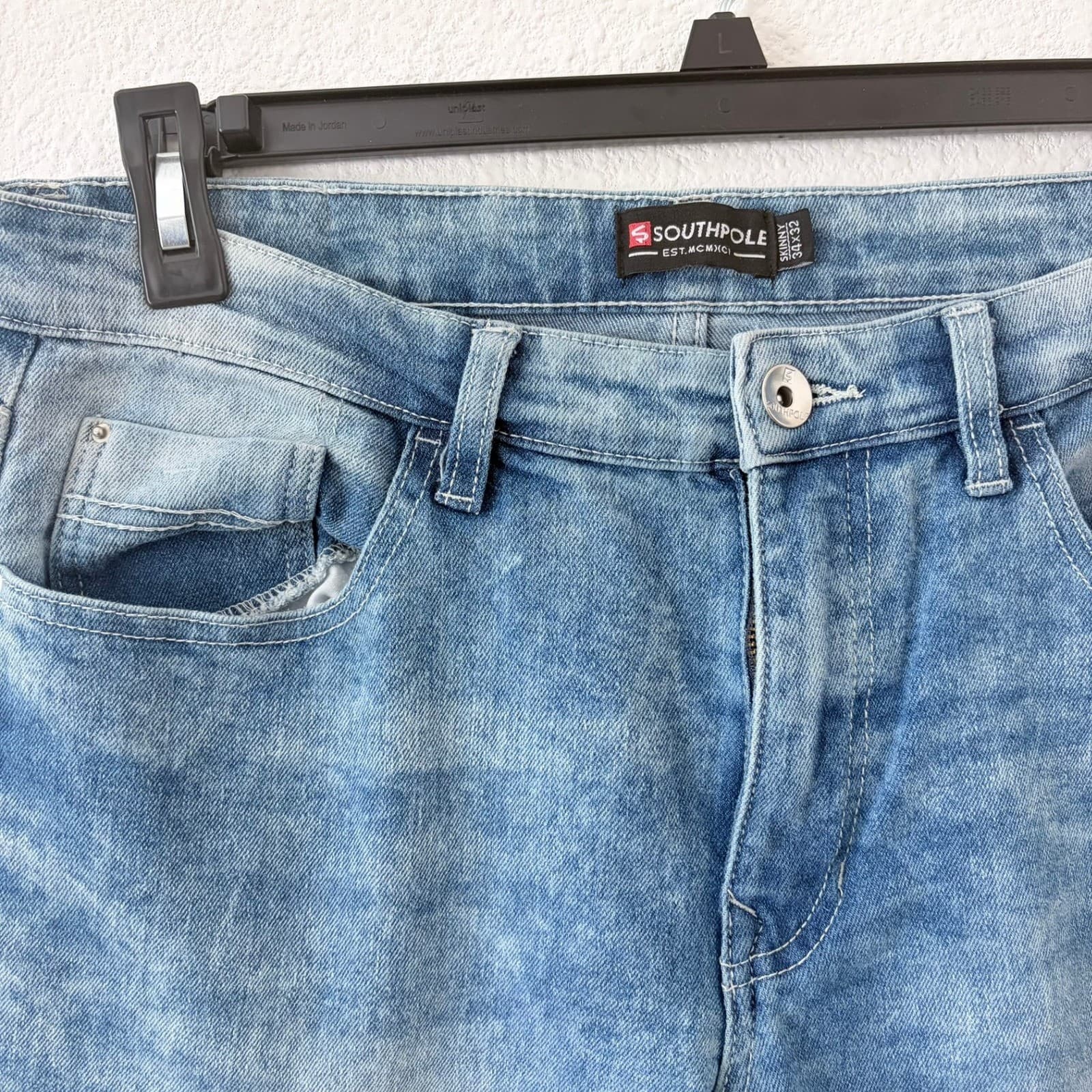 Southpole Mens Acid Wash Skinny Jeans Blue 30x32 Distressed Denim Y2K Skater - Thumbnail 4