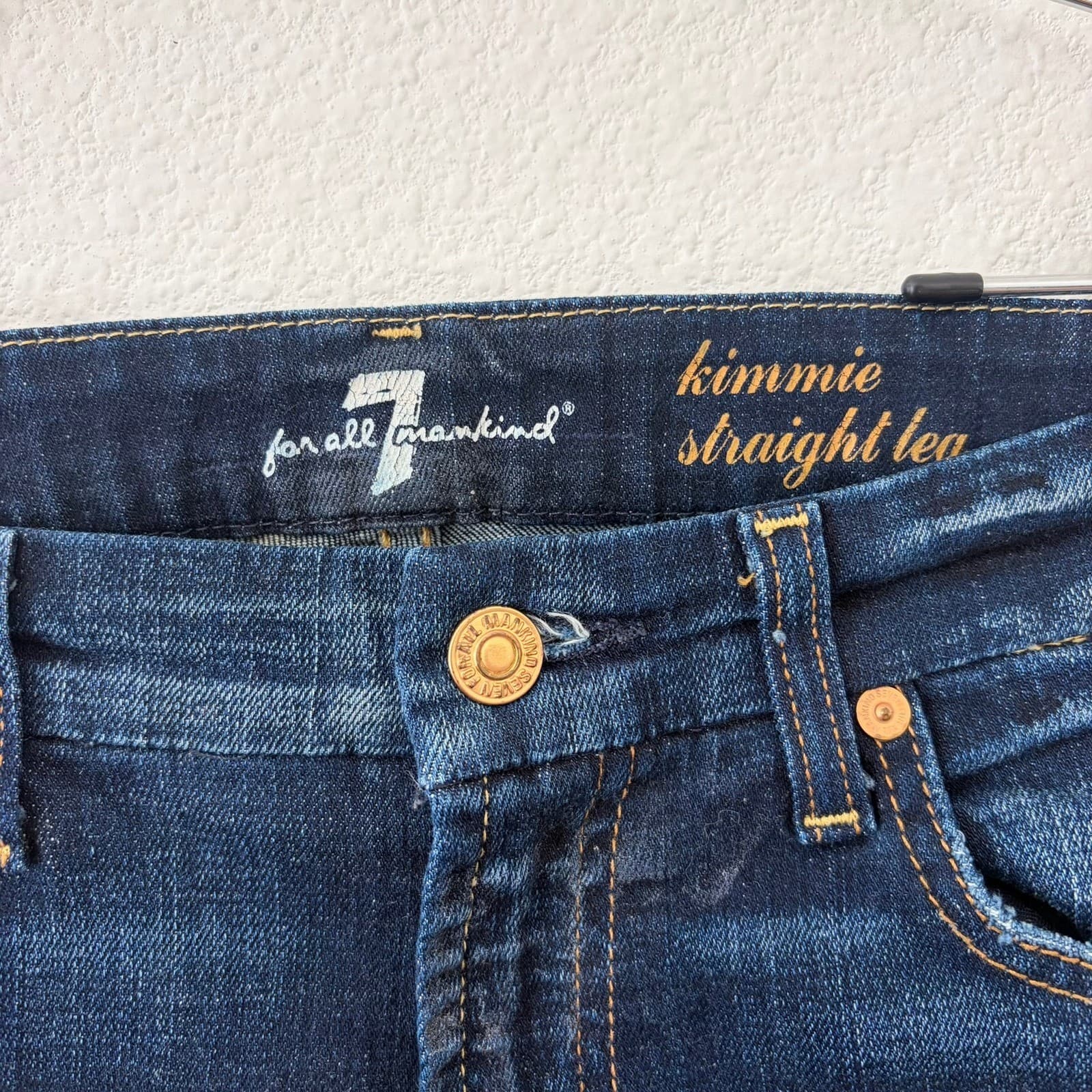 7 For All Mankind Kimmie Straight Leg Jeans Women 30 Dark Blue Distressed Denim - Thumbnail 2