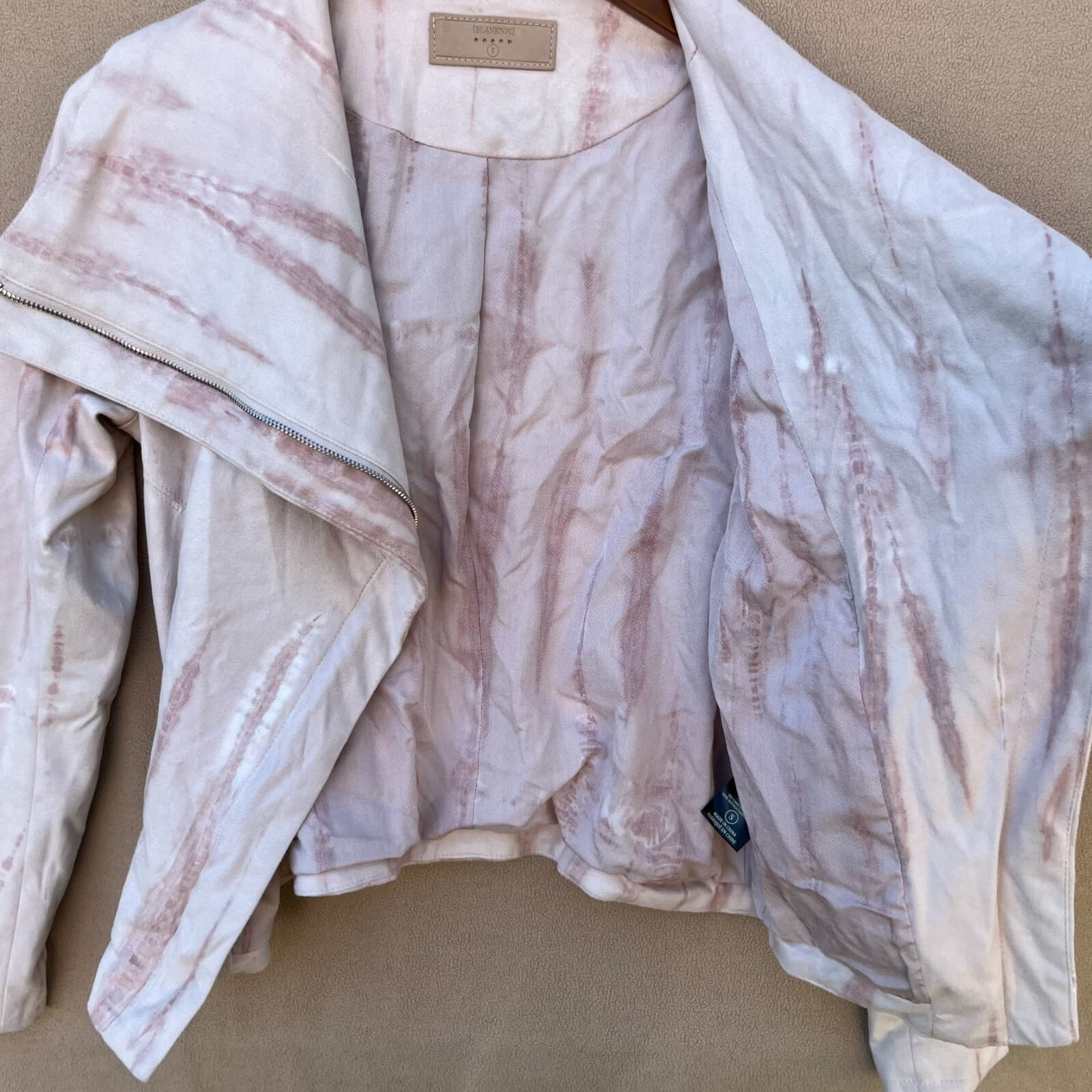 Blank NYC Pink Tie SMALL Feminine Moto Jacket Marble Faux Suede Draped Front Zip - Thumbnail 6