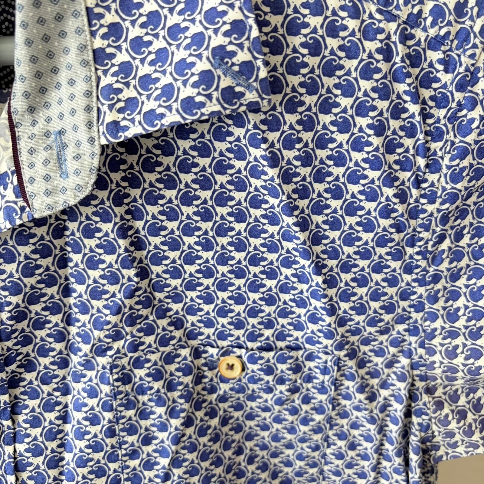Ted Baker London Shirt Size 5 (XL) Blue Monkeys Pattern 100% Cotton Short Sleeve - Thumbnail 4