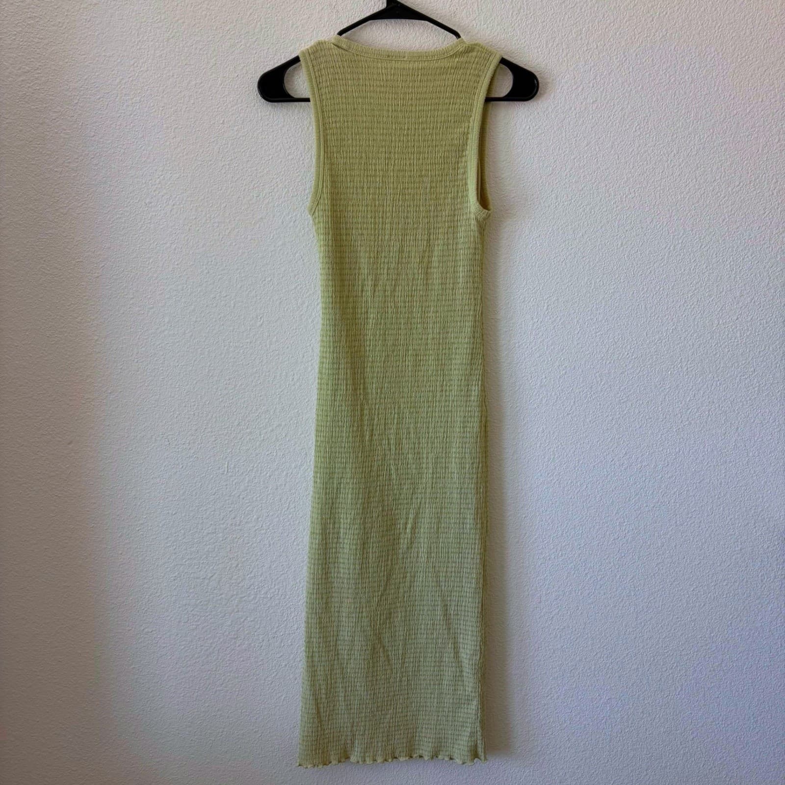 Wilfred Aritzia Verona Seersucker Textured Midi Dress Green Sleeveless Slit XS - Thumbnail 5