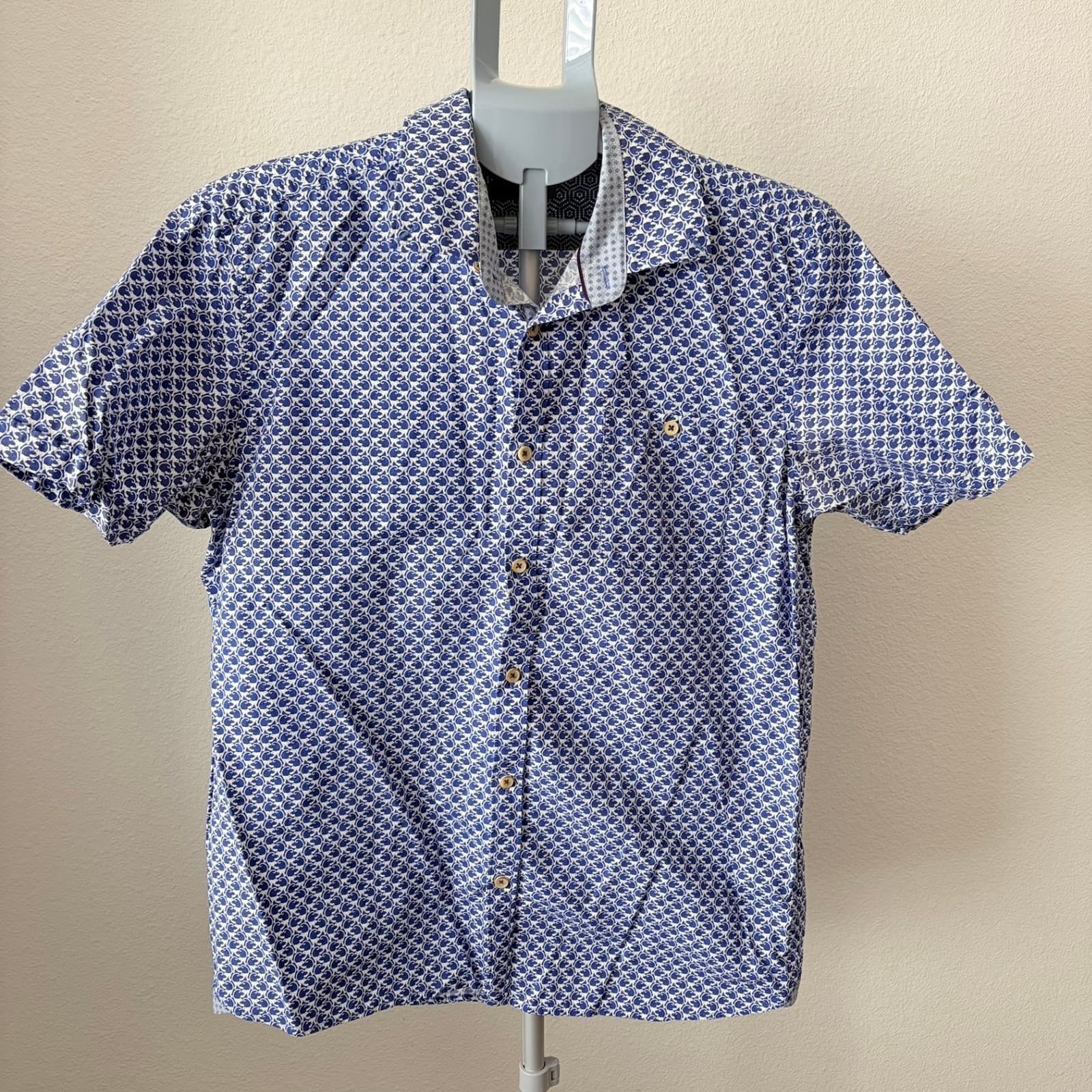 Ted Baker London Shirt Size 5 (XL) Blue Monkeys Pattern 100% Cotton Short Sleeve - Thumbnail 2