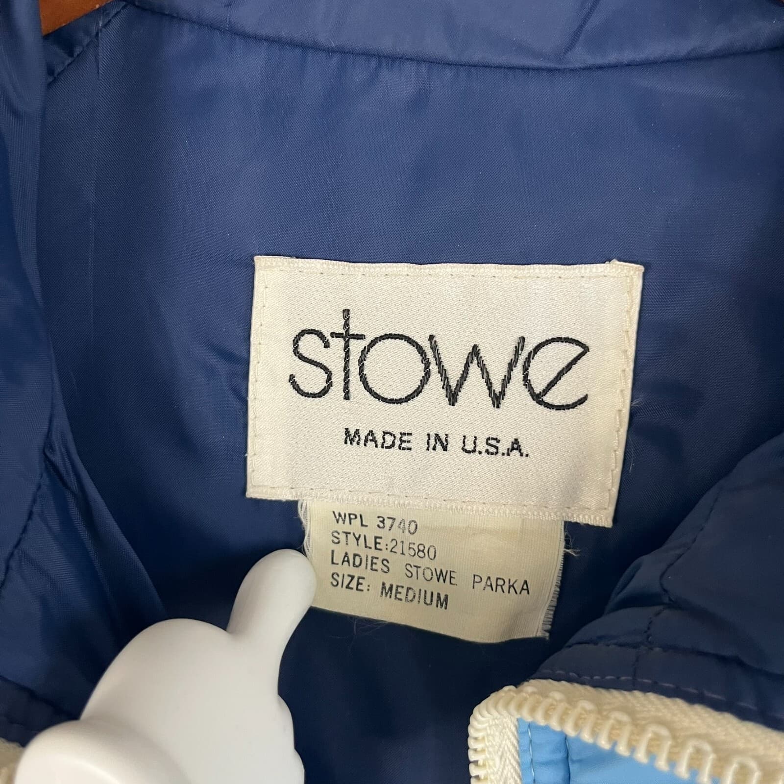 Vintage Stowe Womens Parka Ski Jacket Medium Blue Quilted Poly Insulated Puffer - Thumbnail 2