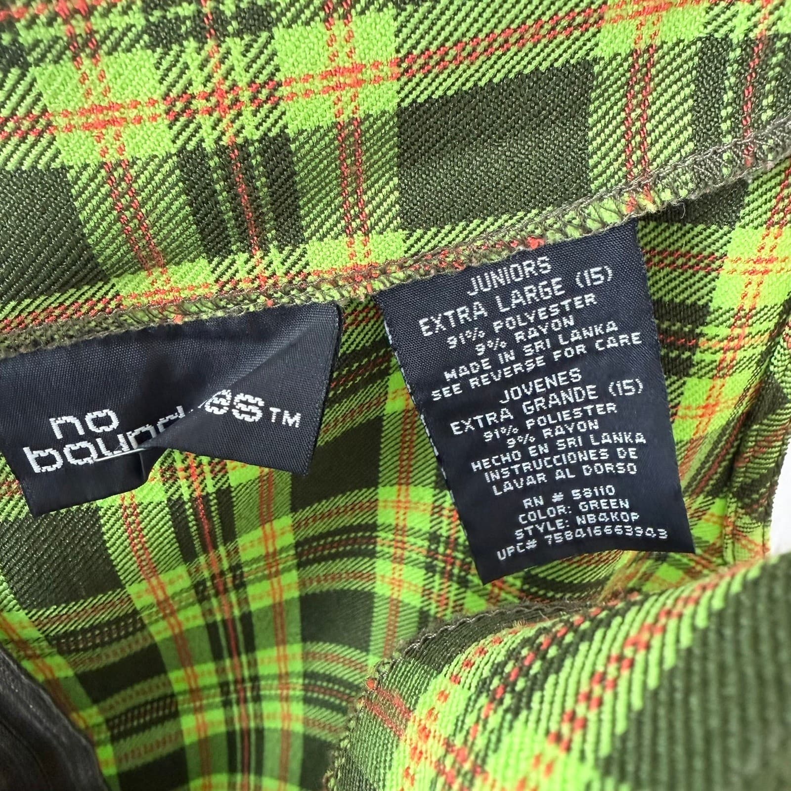 No Boundaries Green Plaid Tartan Mini Dress XL Juniors 15 Y2K Clueless 90s 2000s - Thumbnail 3