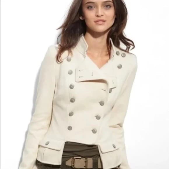 Free People We The Free Ivory Cream Moto Military Inspired Lace Up Jacket Sz 10 - Thumbnail 10