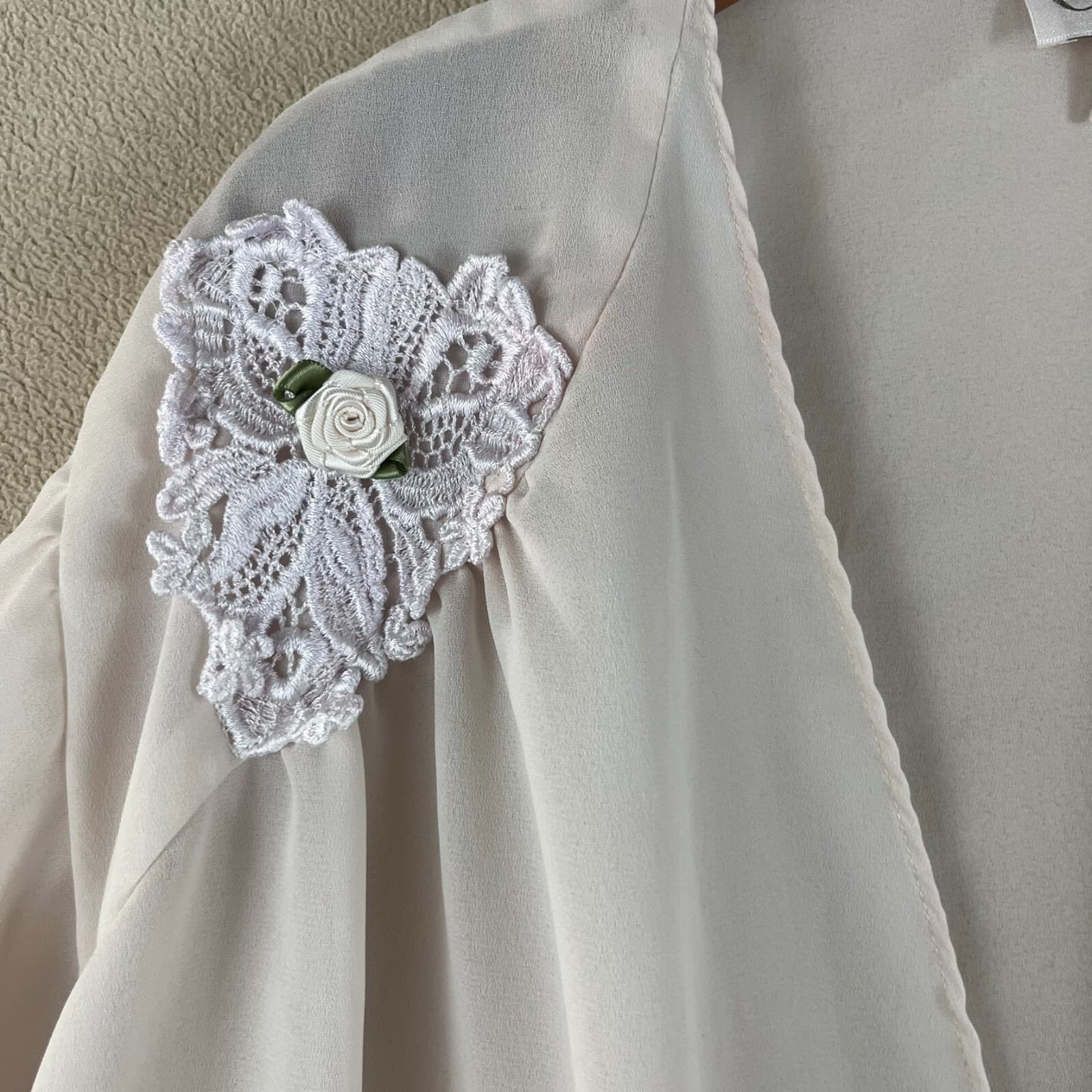 Cinema Etoile Womens Kimono Size Ivory Sheer Medium Floral Cape Romantic Lounge - Thumbnail 2