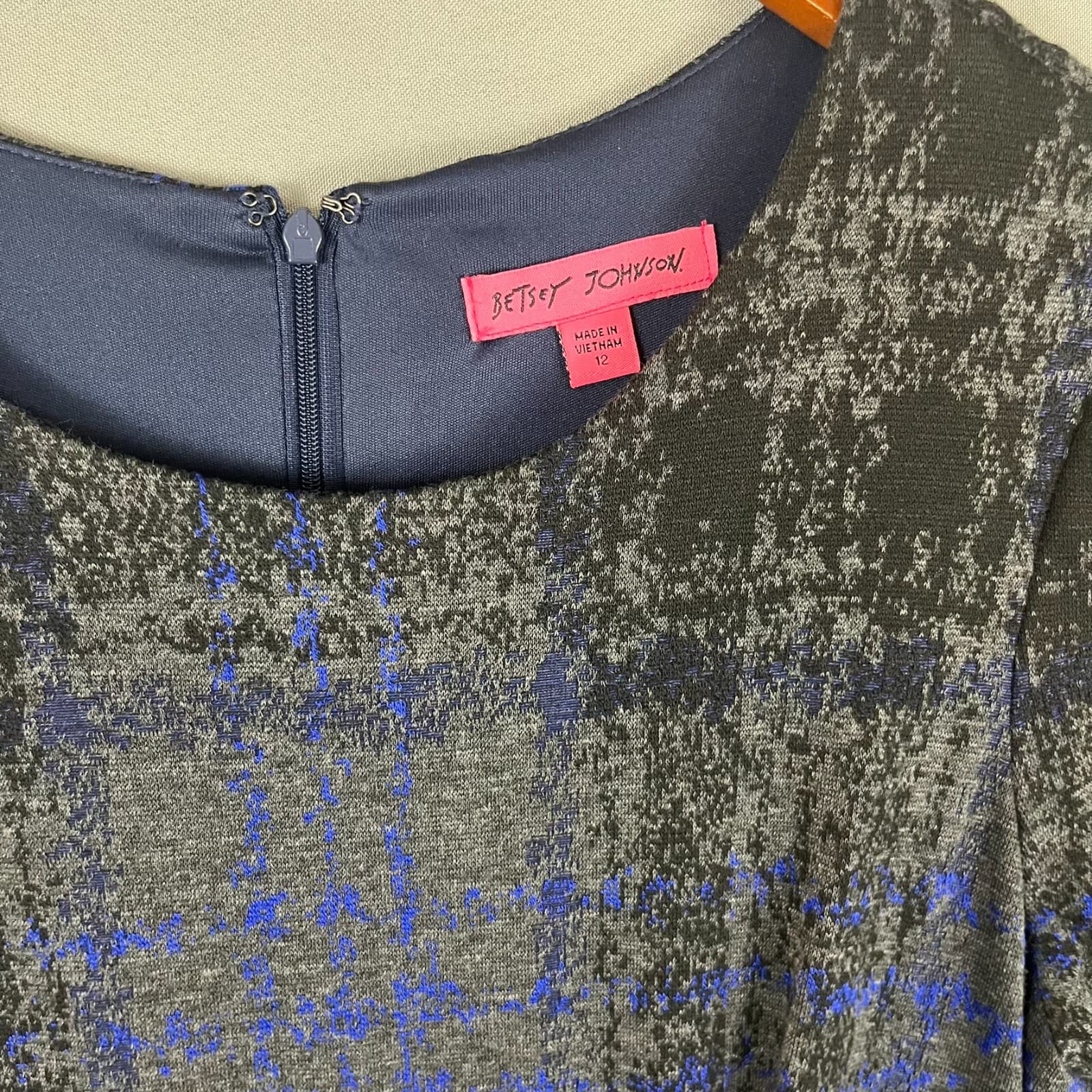 BETSEY JOHNSON Dress Size 12 Career Sheath Wrap Blue Back Short Sleeve Office - Thumbnail 2
