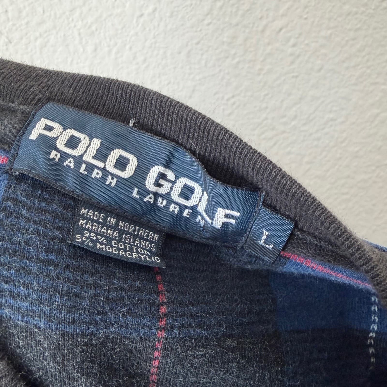 Polo Golf Ralph Lauren Sweater Vest Men Large Blue Plaid V-Neck Cotton Vintage - Thumbnail 2