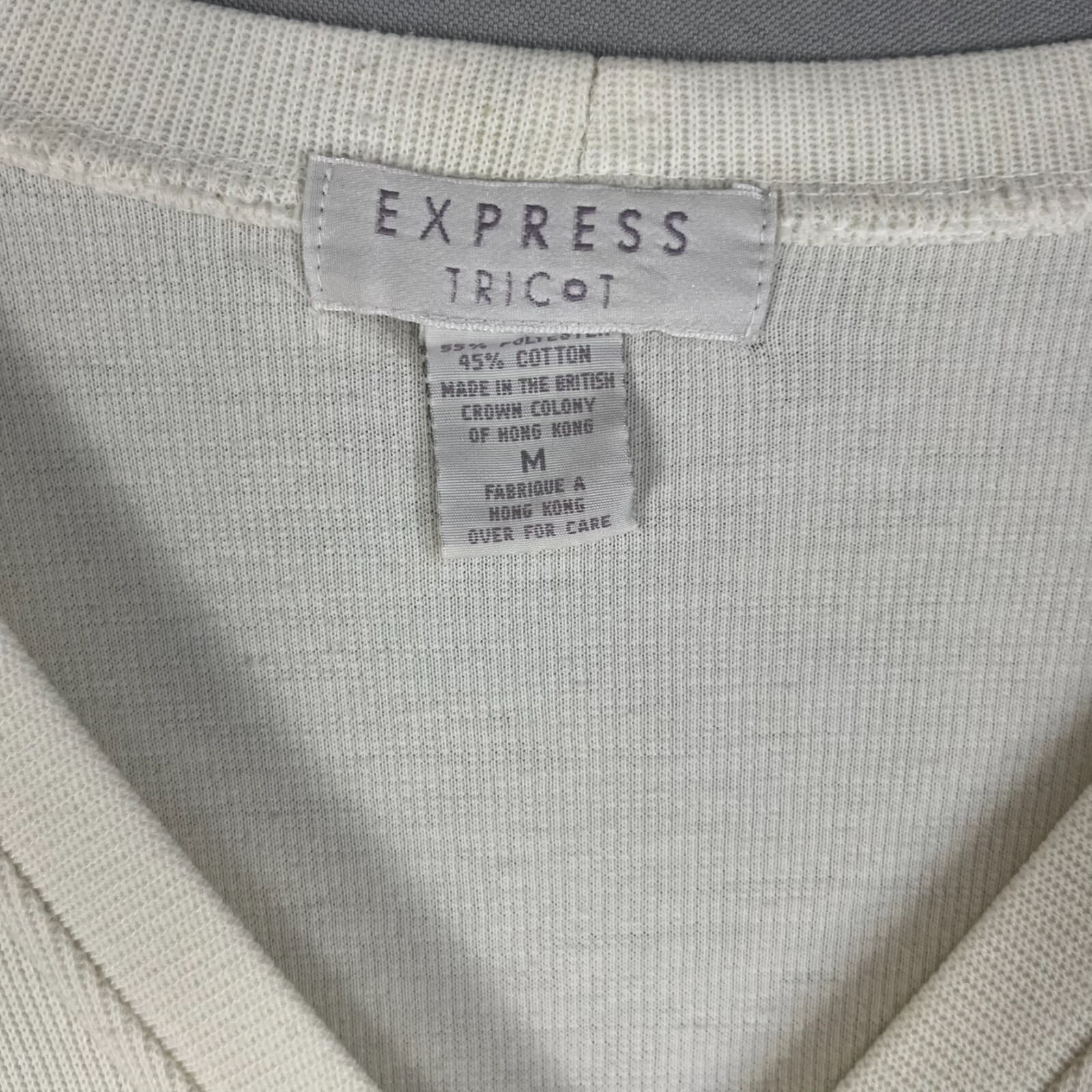 Express Tricot Cardigan Sweater Women's Medium Ivory Long Sleeve Button Front - Thumbnail 2