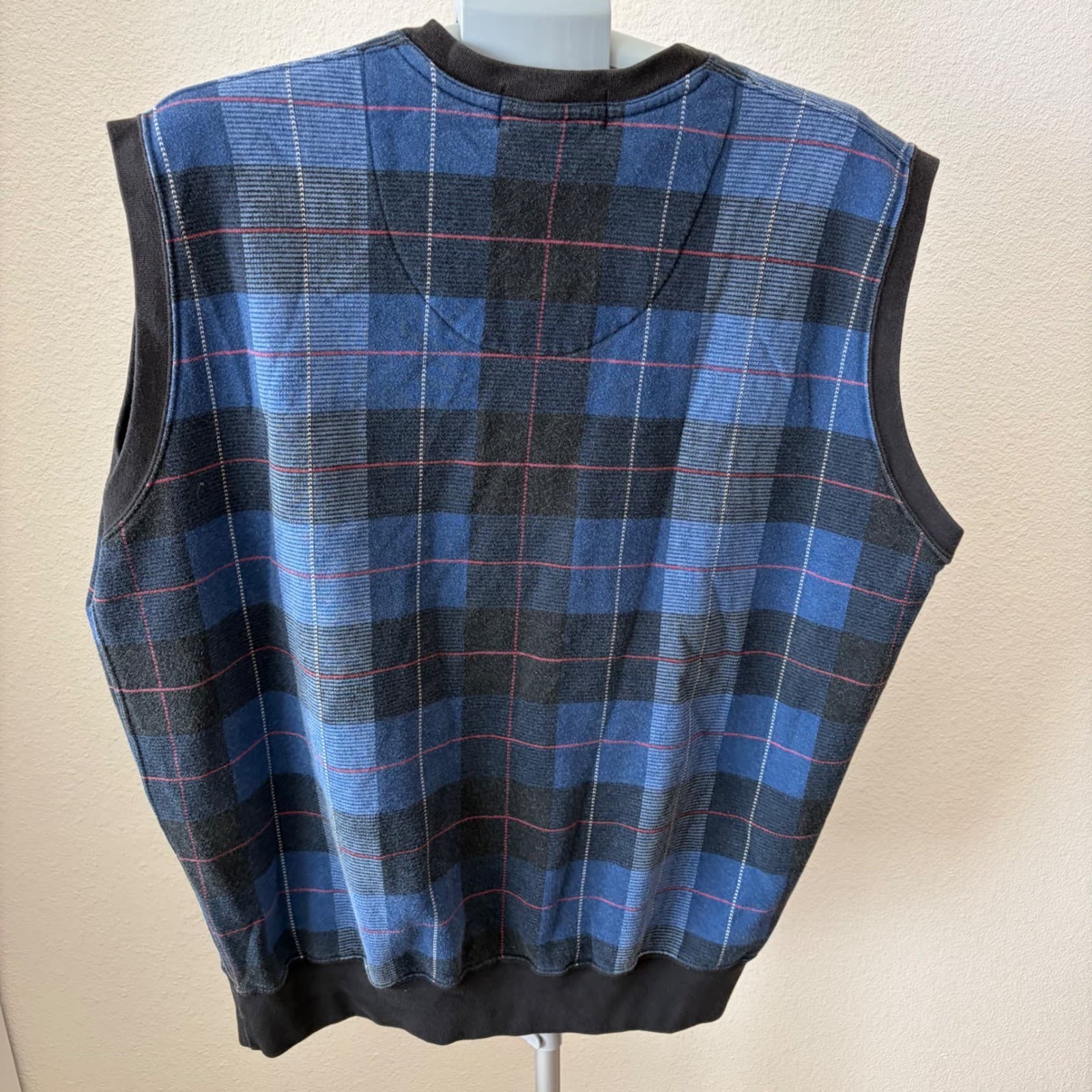 Polo Golf Ralph Lauren Sweater Vest Men Large Blue Plaid V-Neck Cotton Vintage - Thumbnail 6