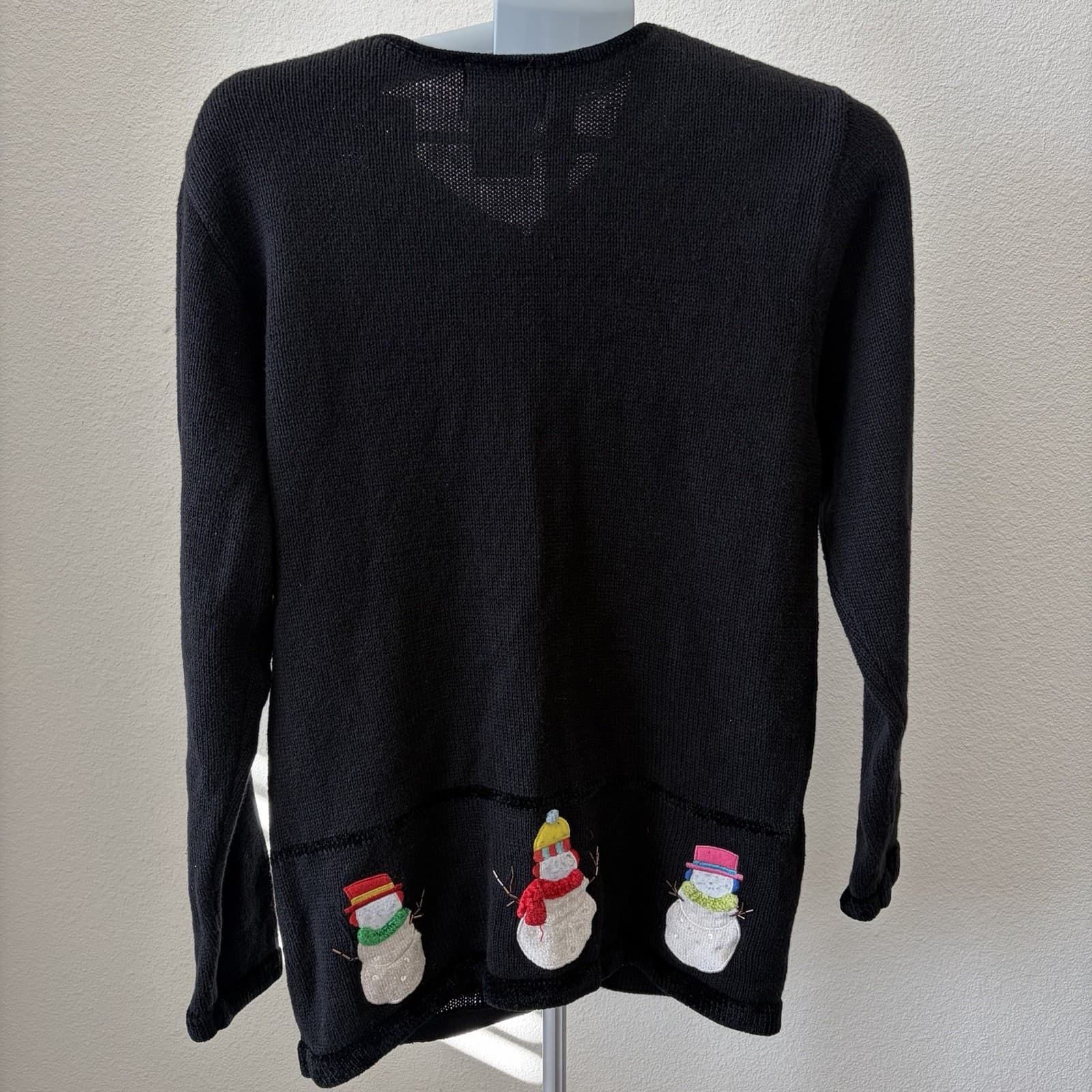 Vintage Quacker Factory Snowman Christmas Holiday Cardigan Sweater Size Medium - Thumbnail 4