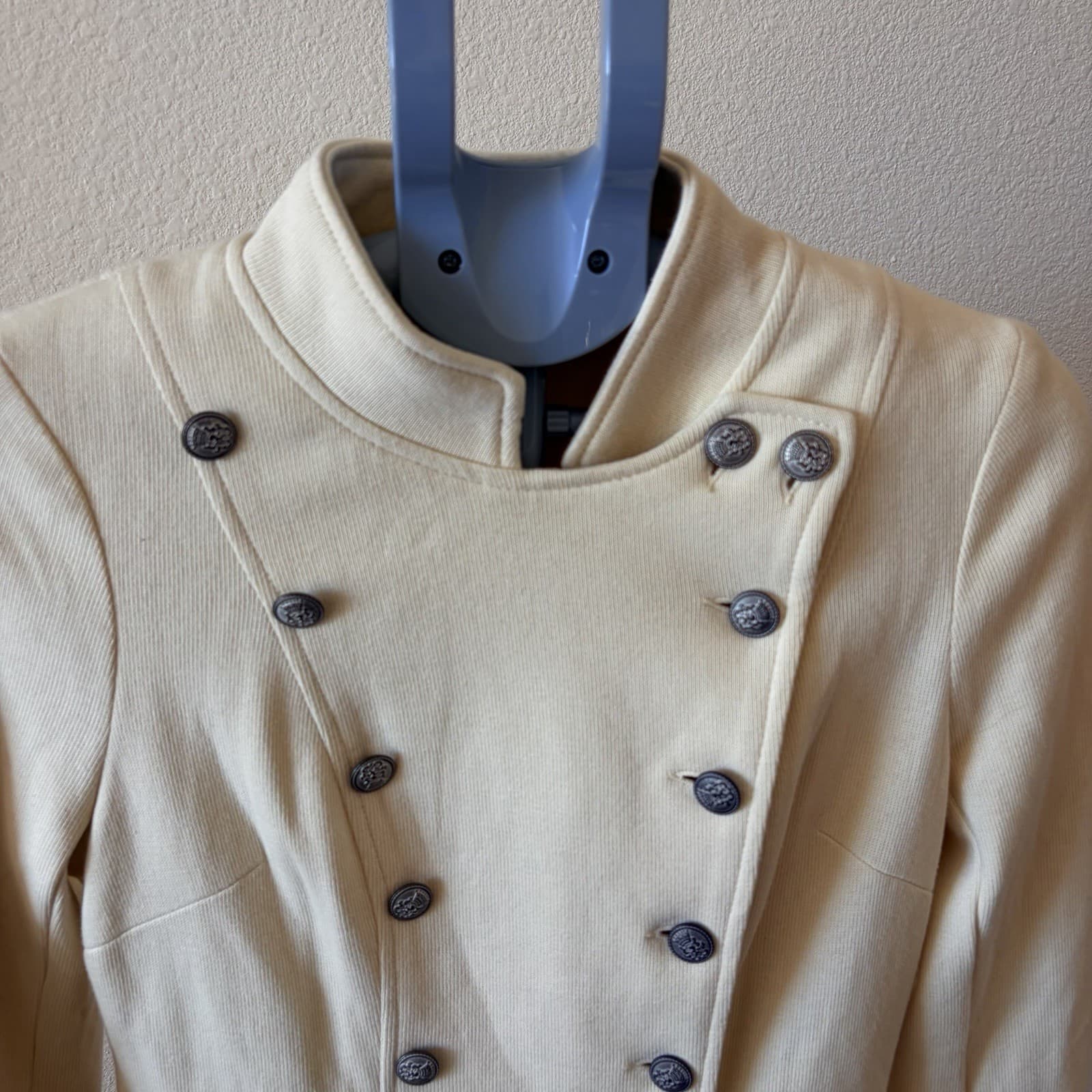 Free People We The Free Ivory Cream Moto Military Inspired Lace Up Jacket Sz 10 - Thumbnail 3
