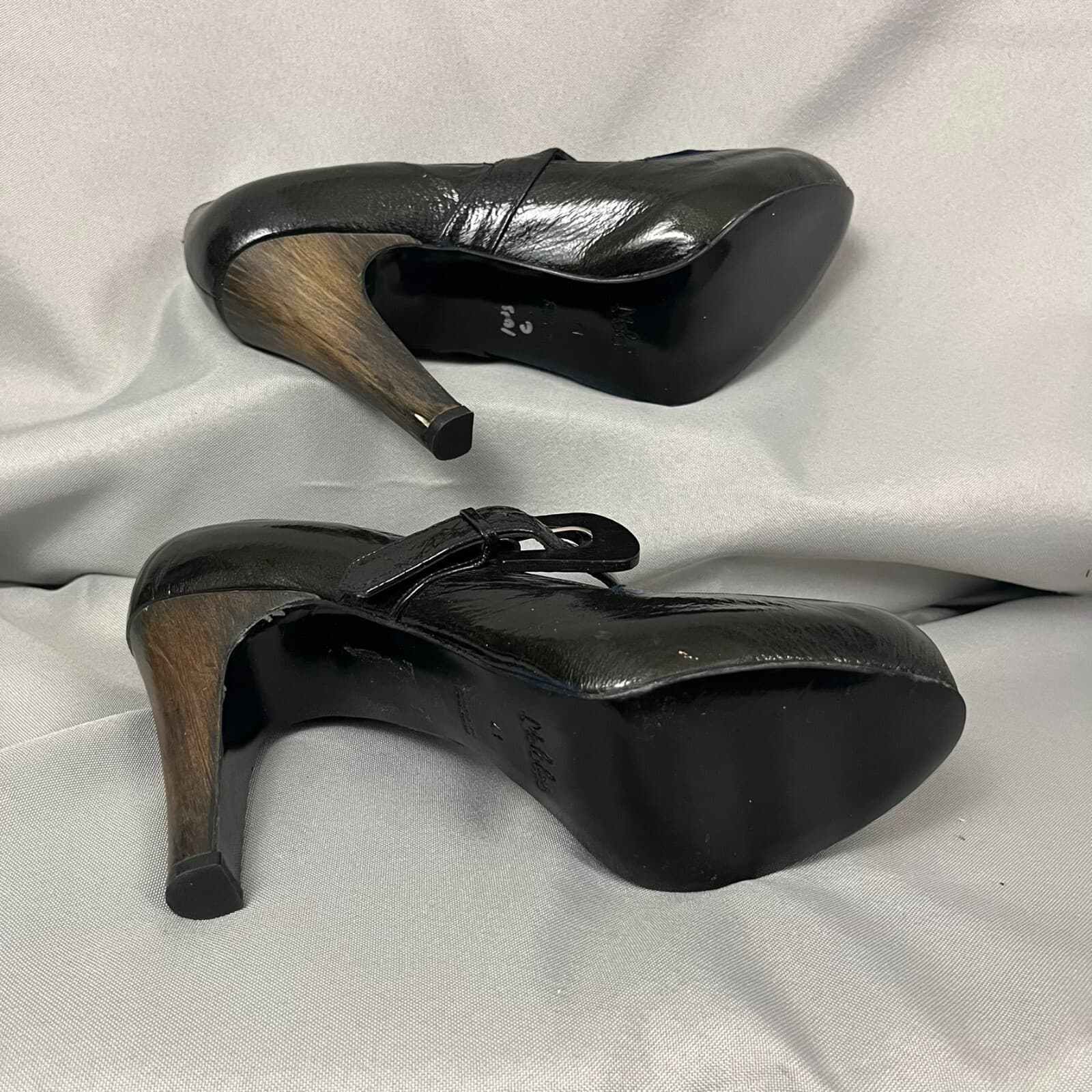Gothic Vamp Mary Jane Shoes Women's Pump 41 Black Leather Velour Buckle Strap - Thumbnail 5