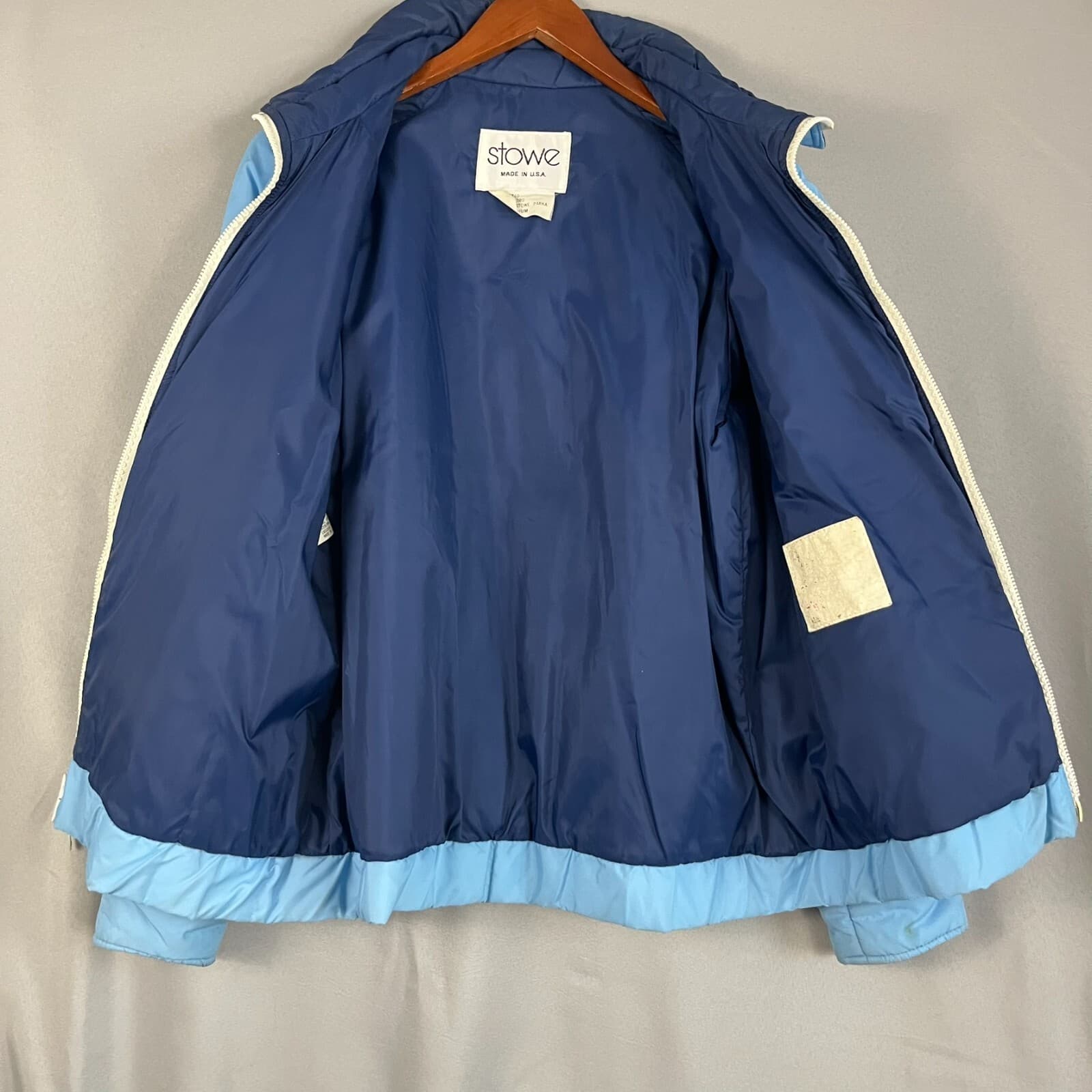 Vintage Stowe Womens Parka Ski Jacket Medium Blue Quilted Poly Insulated Puffer - Thumbnail 10