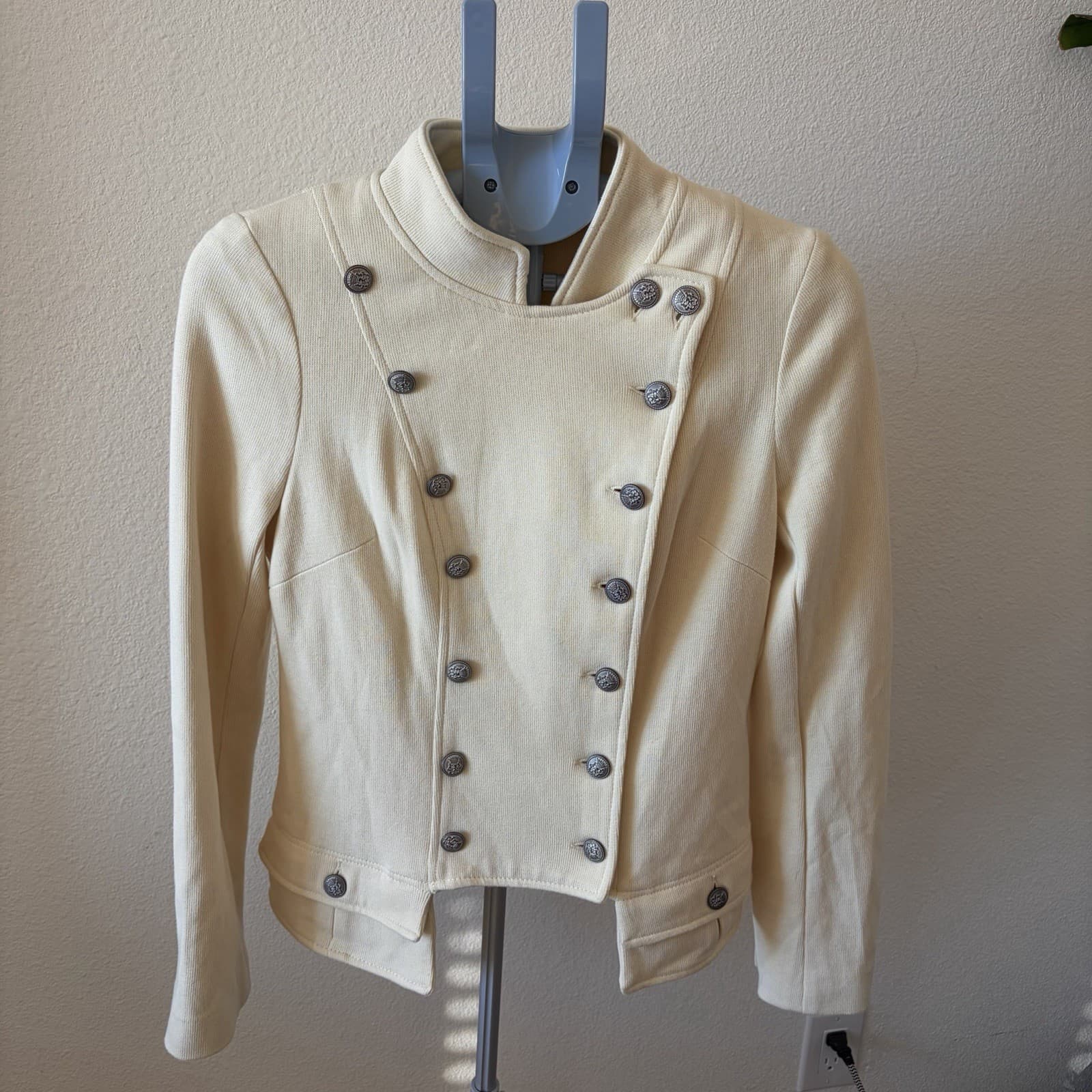 Free People We The Free Ivory Cream Moto Military Inspired Lace Up Jacket Sz 10 - Thumbnail 2