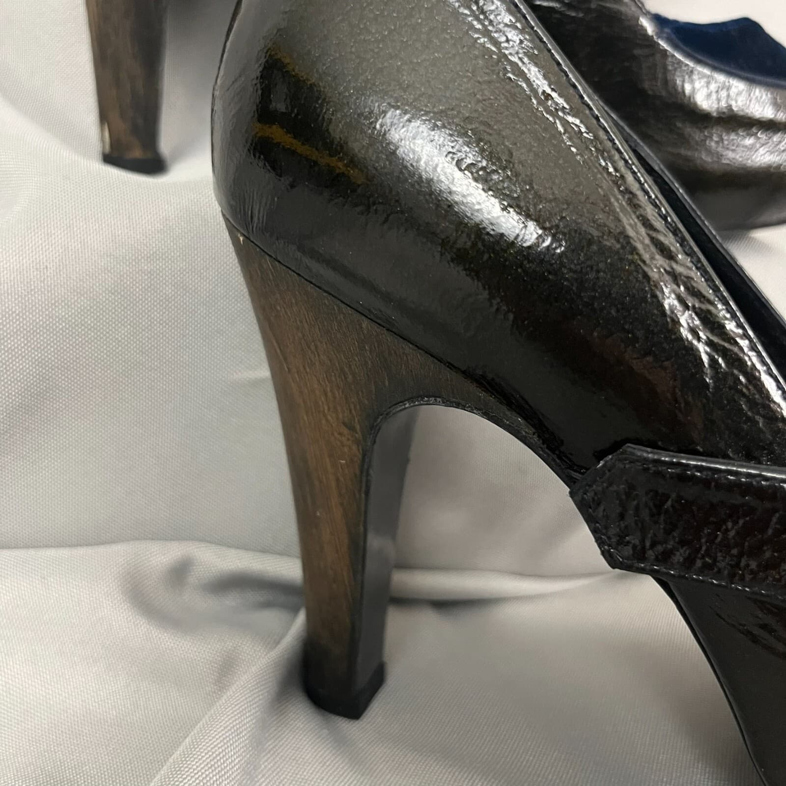 Gothic Vamp Mary Jane Shoes Women's Pump 41 Black Leather Velour Buckle Strap - Thumbnail 3