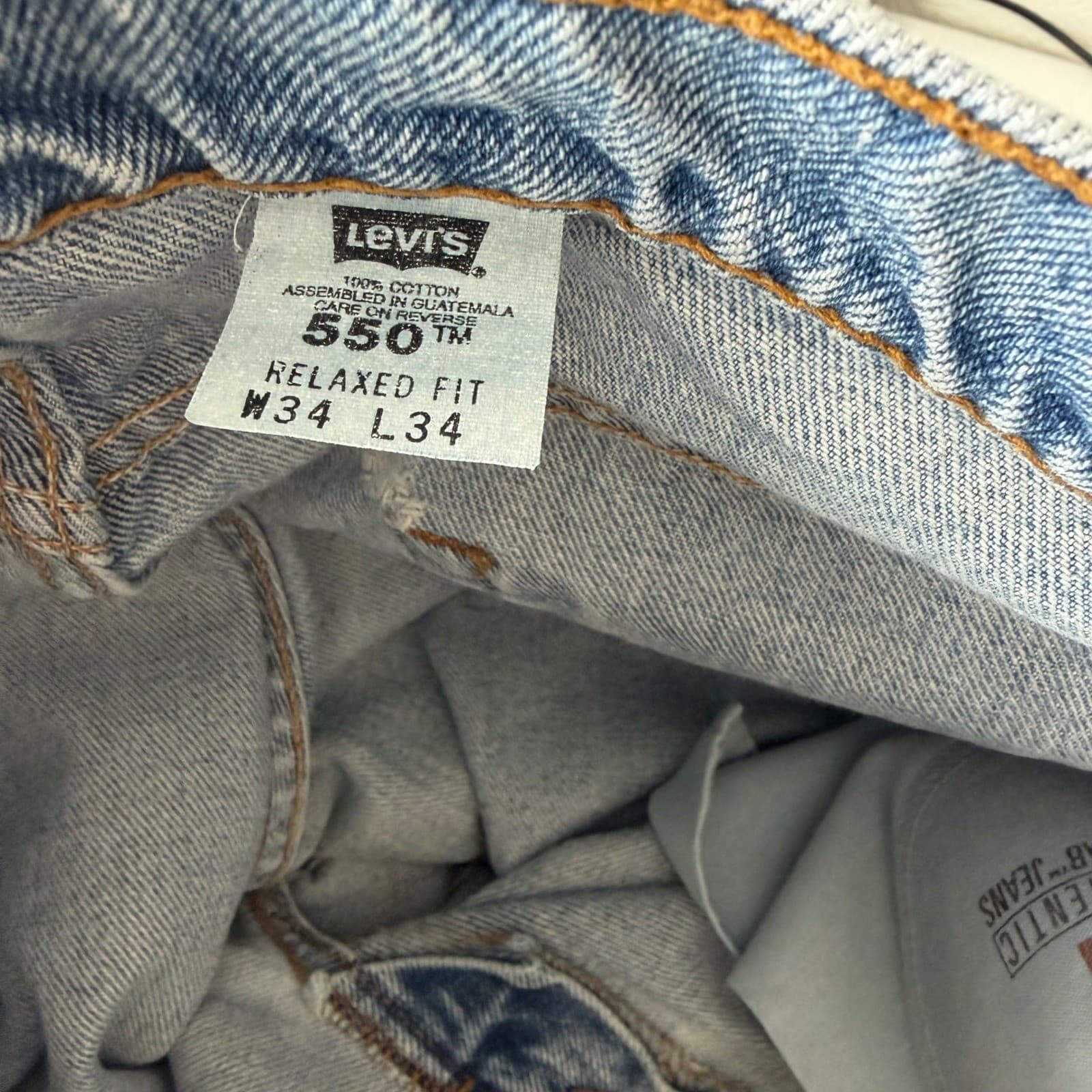 Levi 550 Relaxed Fit Jeans Mens 34x34 Light Wash Vintage 1998 Denim Tapered Leg - Thumbnail 7