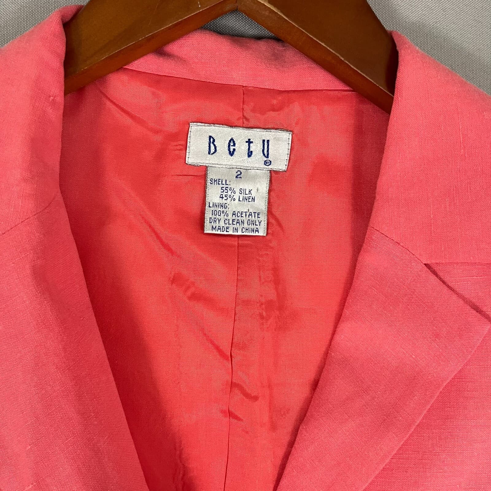Betu Vintage Women’s Blazer Linen & Silk Short Jacket Salmon Pink Lined Sz 2 - Thumbnail 2