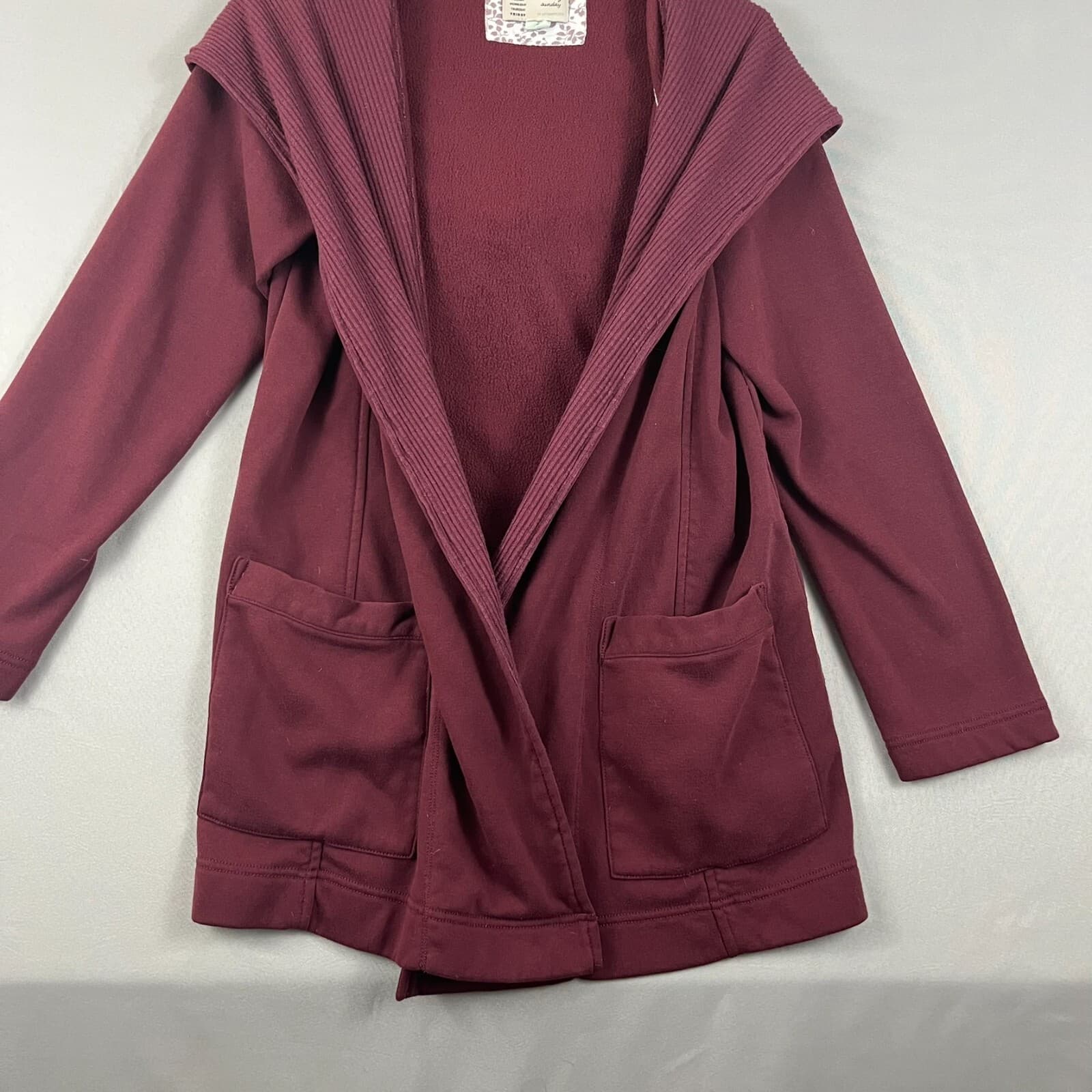 Anthropologie Saturday Sunday Women's Hooded Cardigan Size M Pockets Maroon - Thumbnail 2