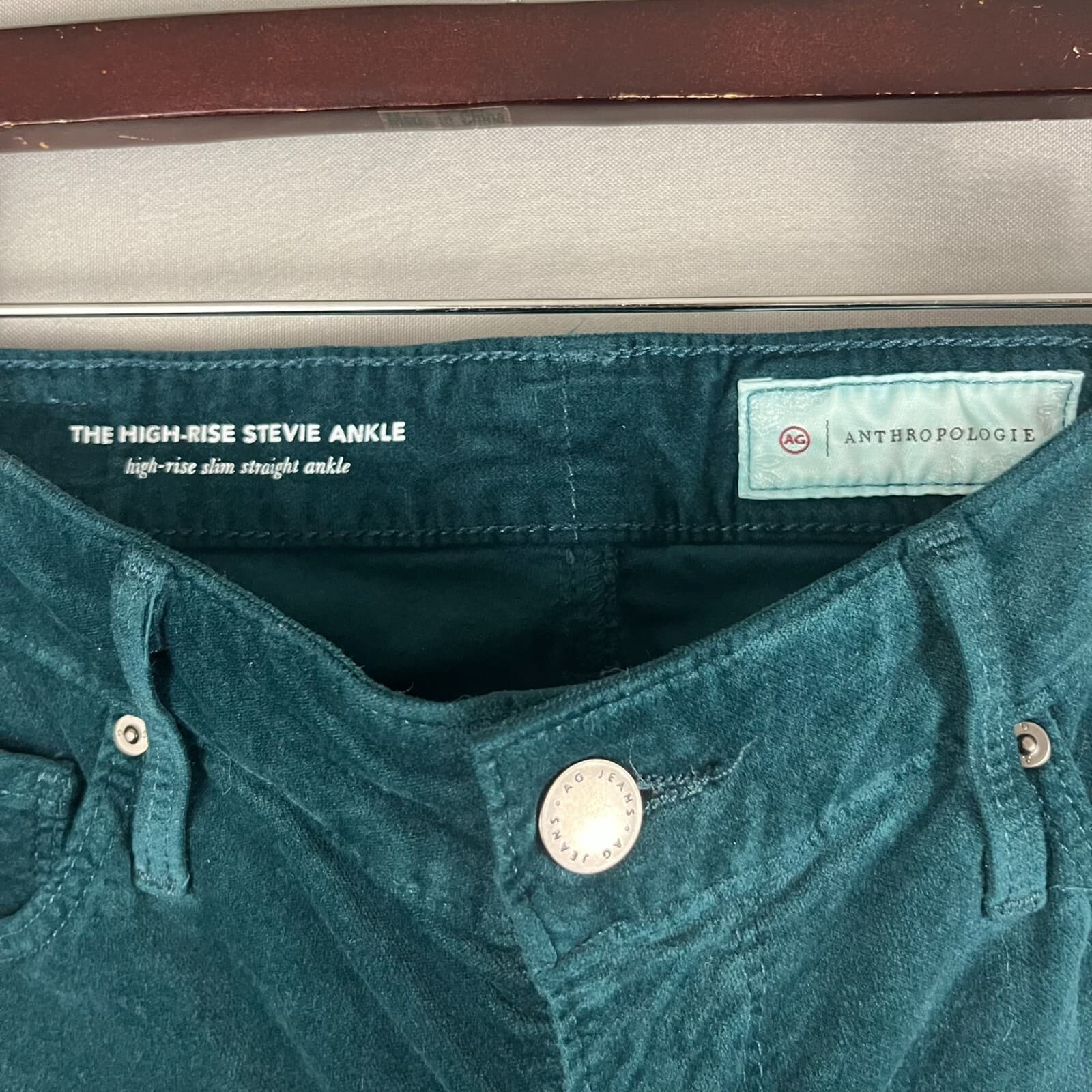AG Jeans x Anthropologie SZ 28R High Rise Stevie Ankle Velvet Velour Pants Jeans - Thumbnail 3