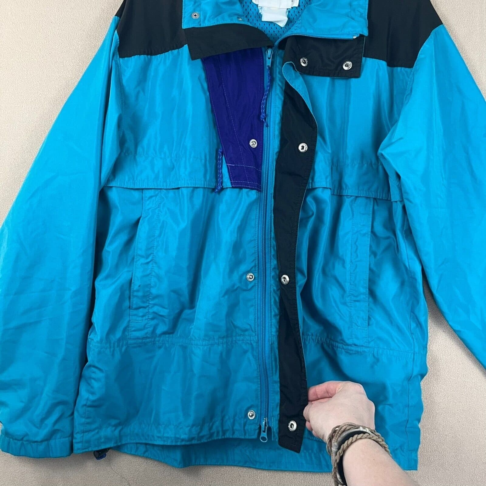 Vintage REI Mens Windbreraker Jacket Sz MED Teal Outdoor Hiking Camping - Thumbnail 4