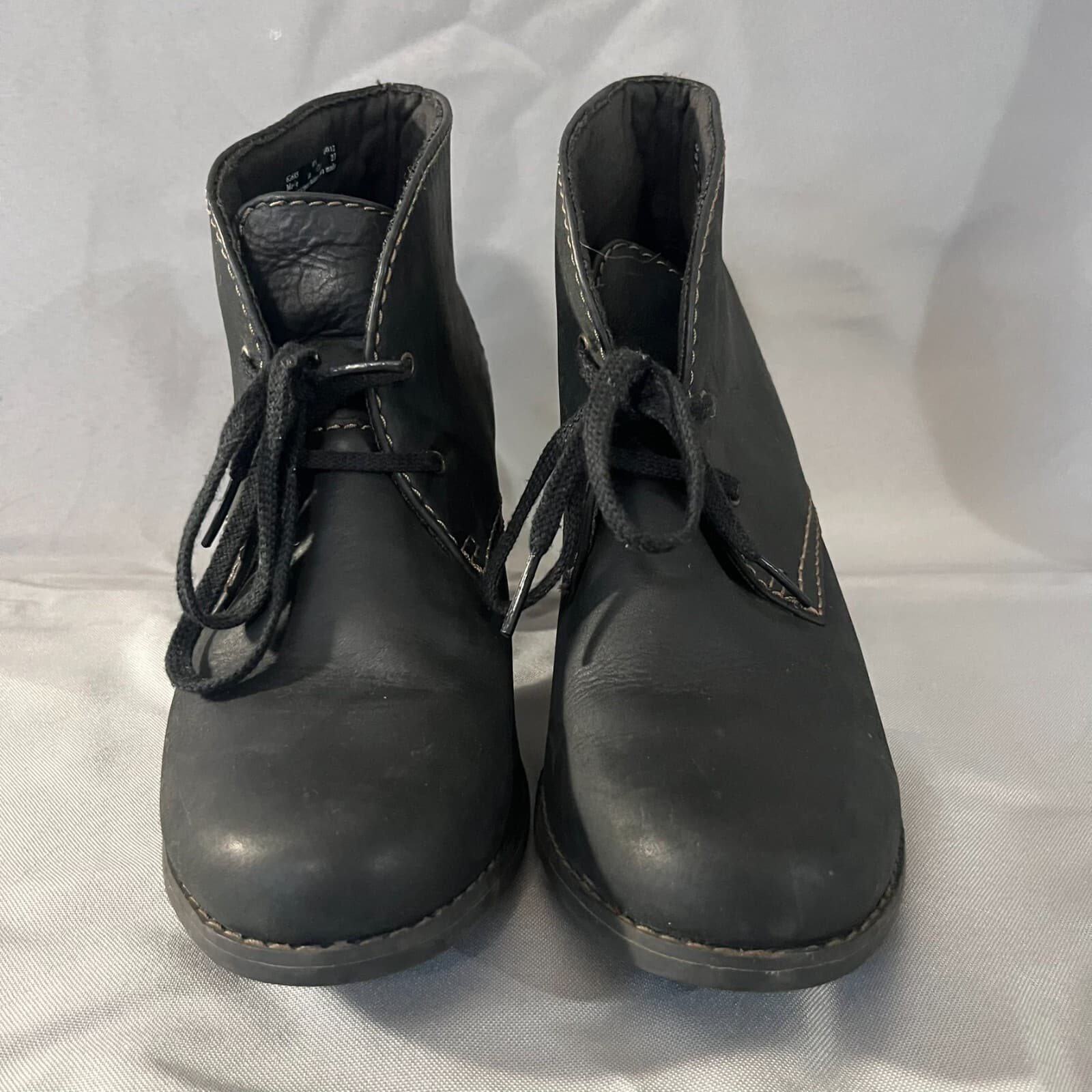 Clarks Women's Boot Bergen Size 8 Chunky Block Heel Lace Up Bootie Black Leather - Thumbnail 5