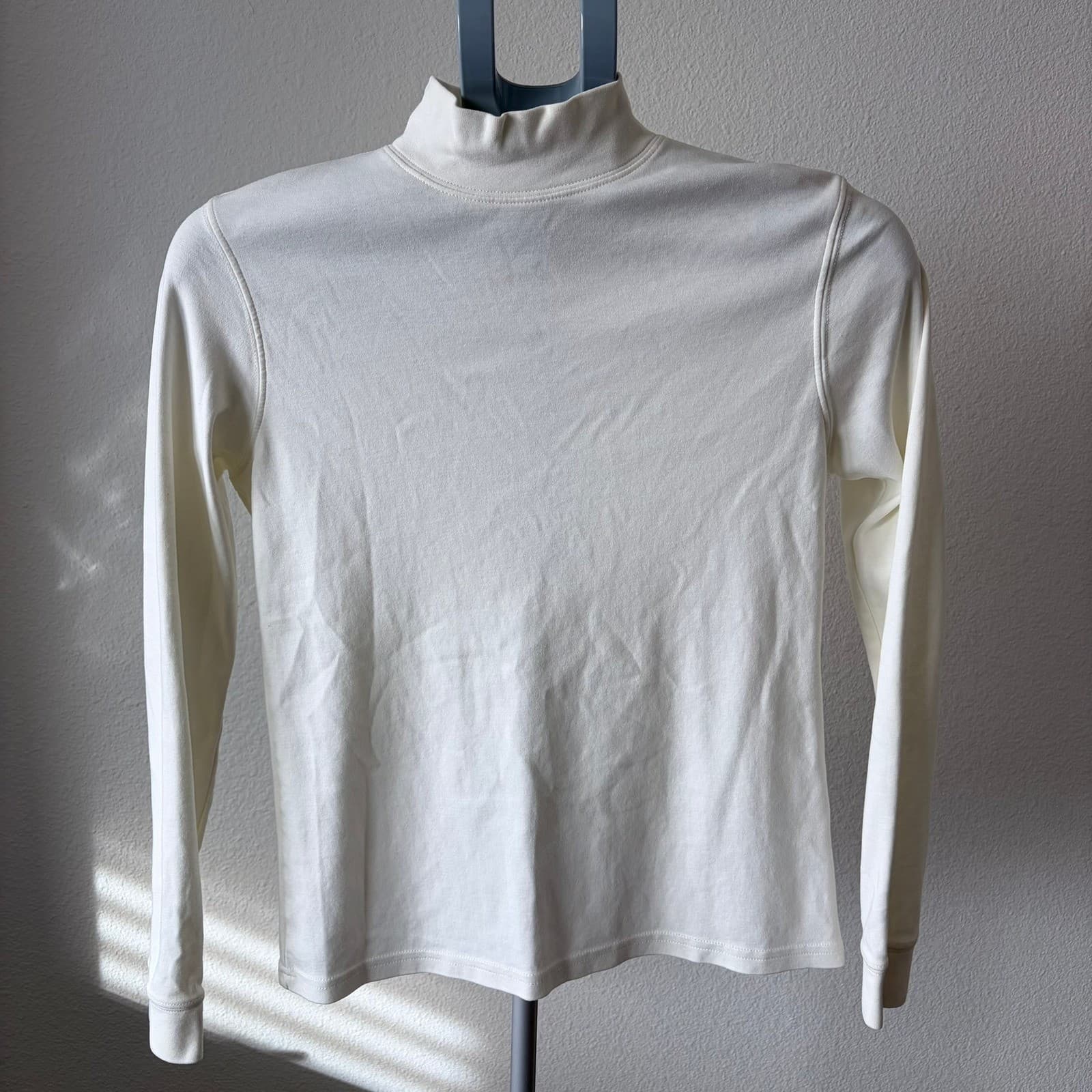 LLBean Womens Mock Neck Long Sleeve T Shirt Top Blue and White Size XS Baselayer - Thumbnail 3