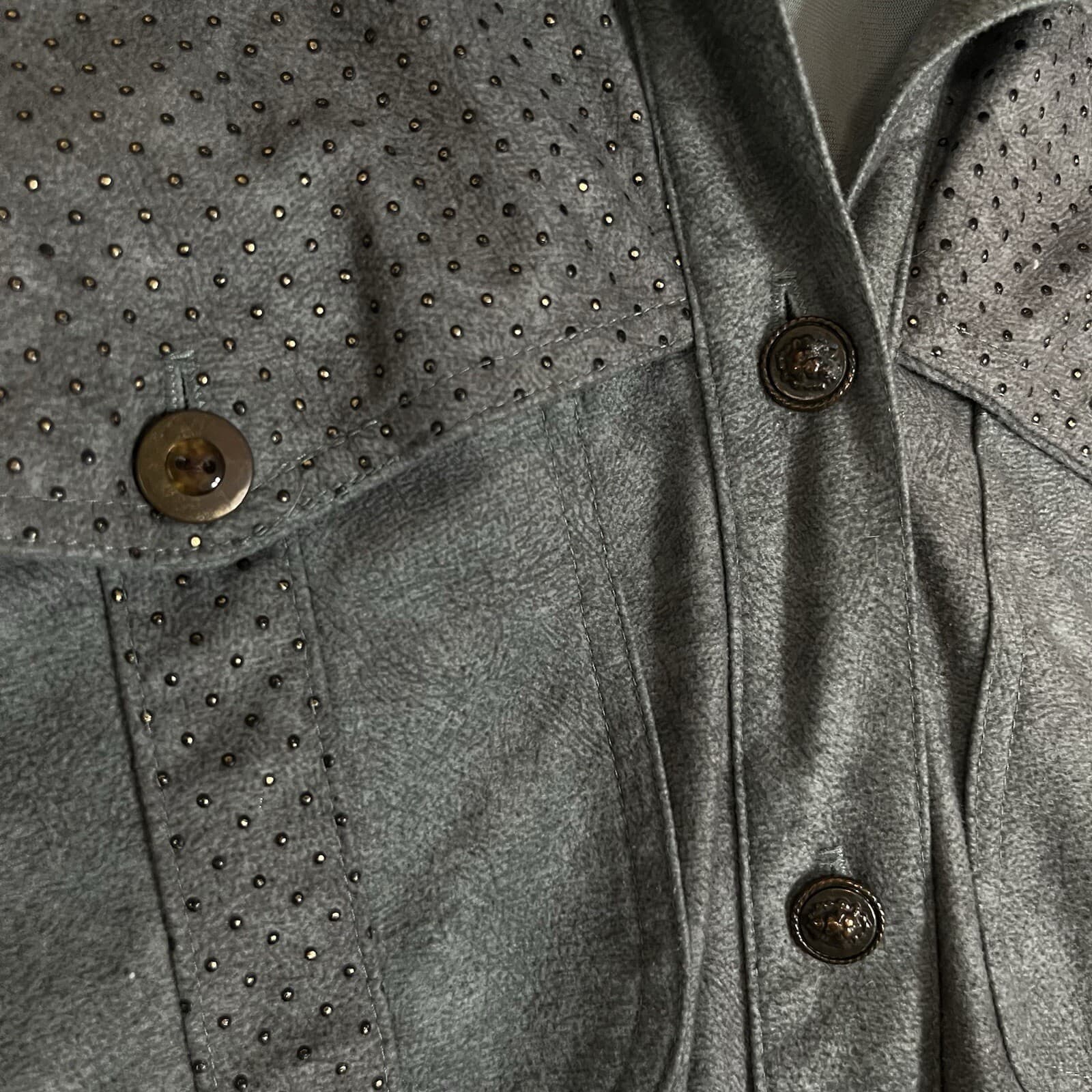 Saint Germain Petite Size Large Sage Green Shirt Studded Button Up Made In USA - Thumbnail 2