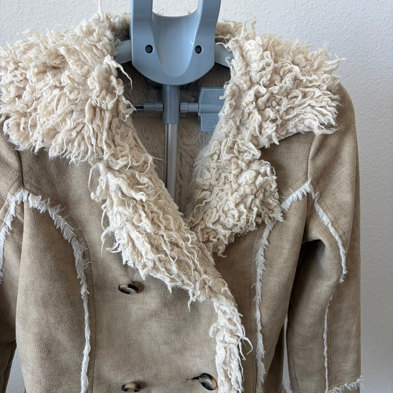 Wet Seal Faux Fur Suede Jacket Womens Medium Tan Vintage Y2K Penny Lane Boho - Thumbnail 5