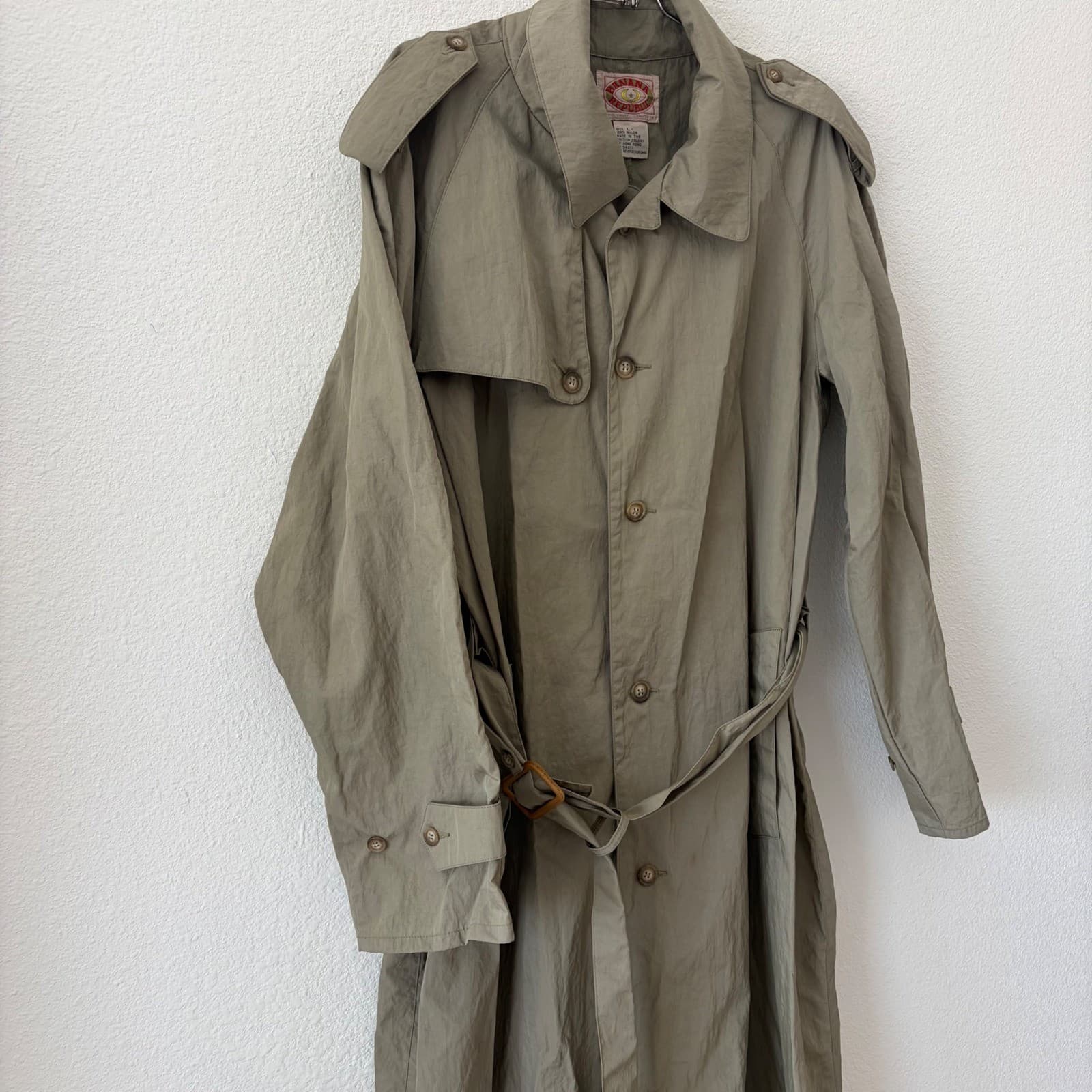 Vintage Banana Republic Mill Valley California Trench Coat LG 80s Hong Kong Mens - Thumbnail 3