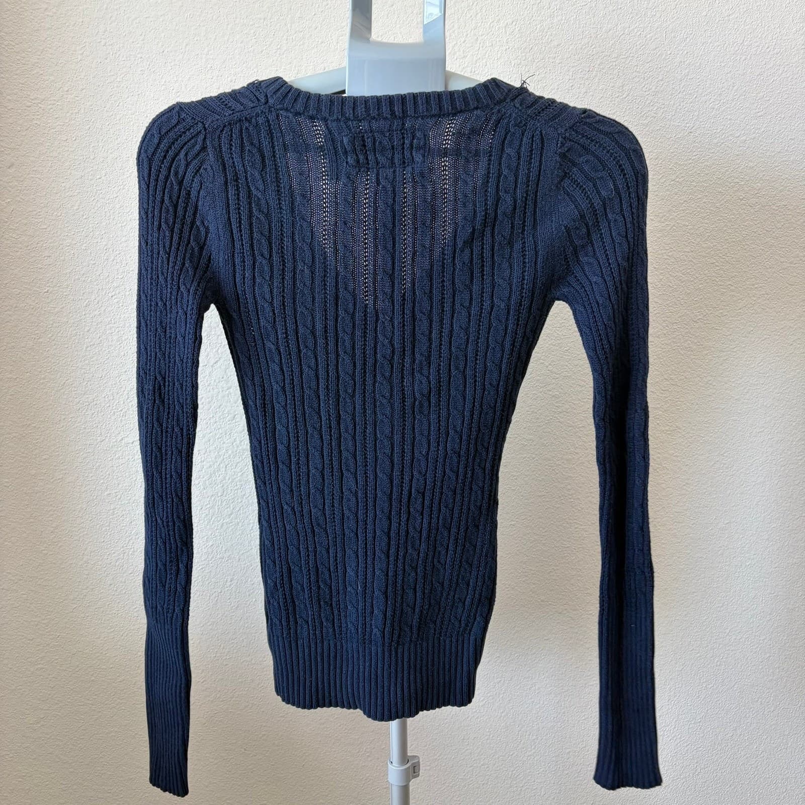 American Eagle Sweater Womens Small Navy Blue Cable Knit VNeck Y2K Preppy Cotton - Thumbnail 5