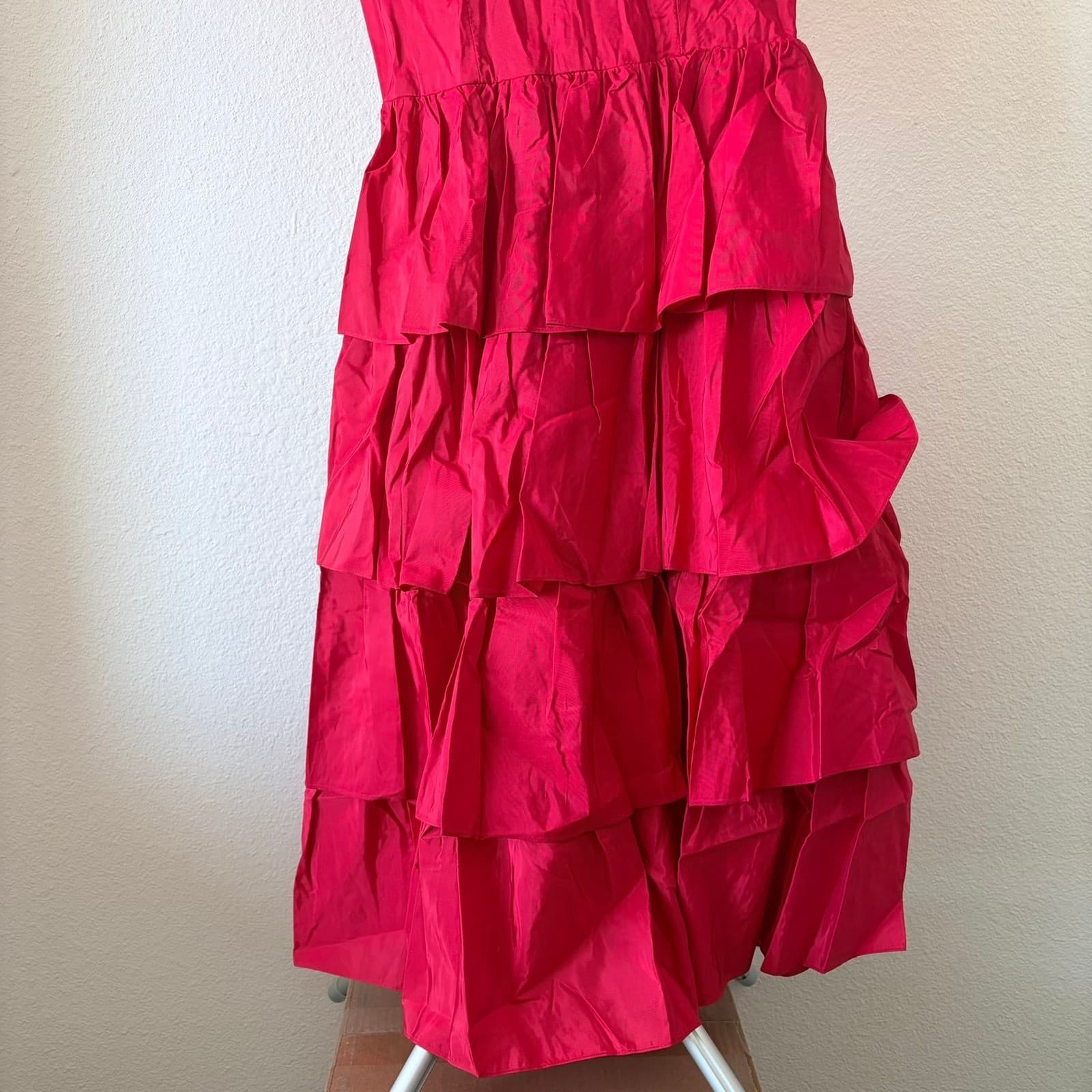 VTG Candi Jones California Red Ruffle Tiered Dress Romantic Prairie Peasant XS - Thumbnail 8
