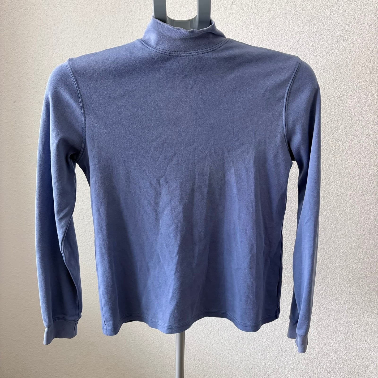 LLBean Womens Mock Neck Long Sleeve T Shirt Top Blue and White Size XS Baselayer - Thumbnail 4