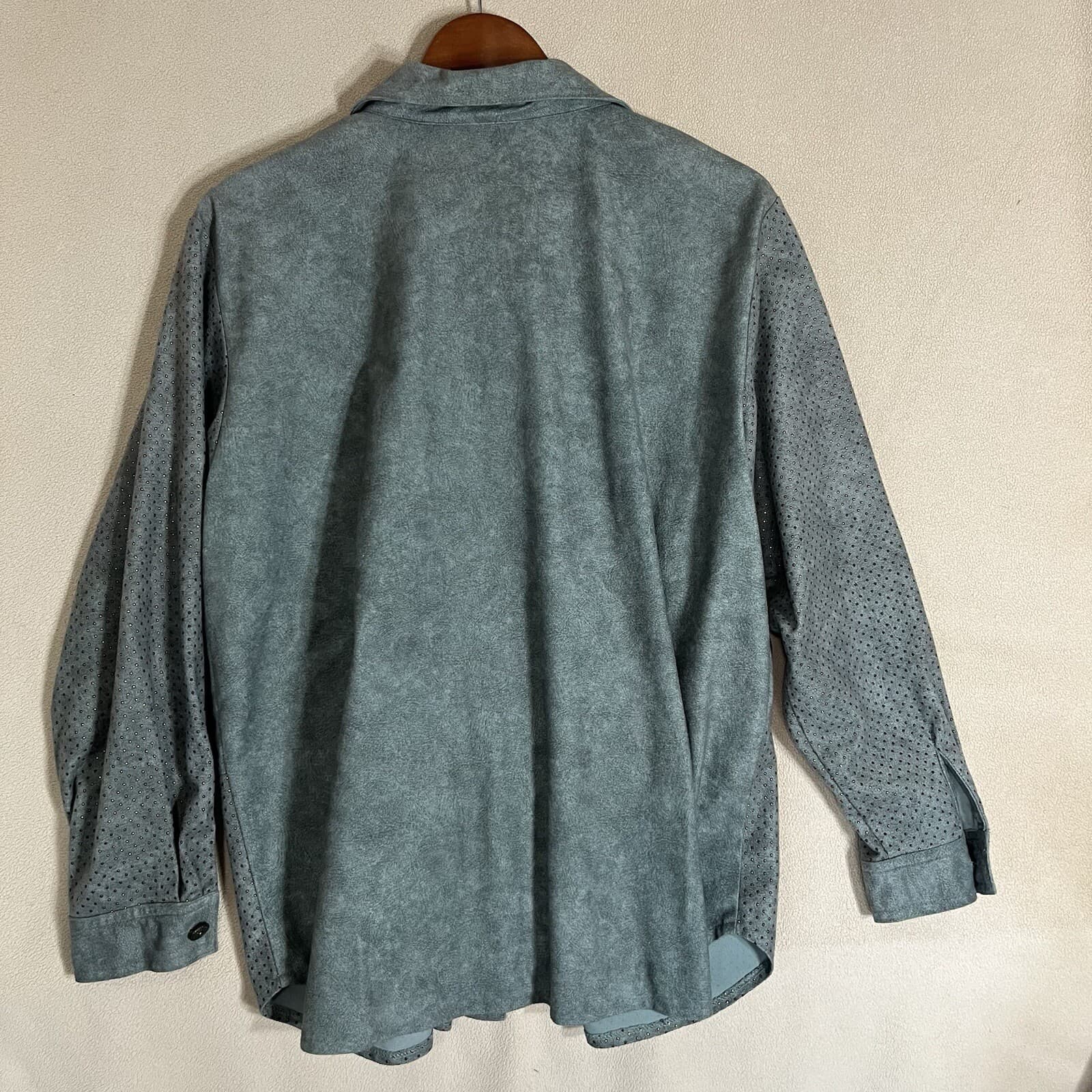 Saint Germain Petite Size Large Sage Green Shirt Studded Button Up Made In USA - Thumbnail 5