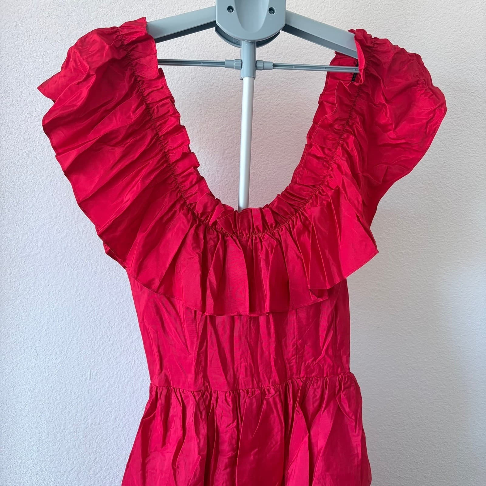 VTG Candi Jones California Red Ruffle Tiered Dress Romantic Prairie Peasant XS - Thumbnail 7