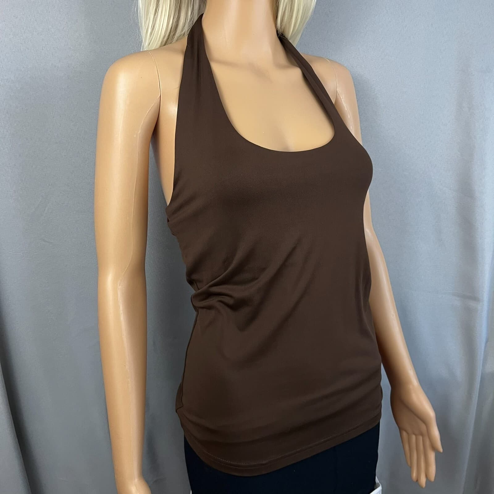 Lot Of 2 Elliot Lauren Natter Top Womens XS Brown Pink Stretch Nylon Halter Neck - Thumbnail 4