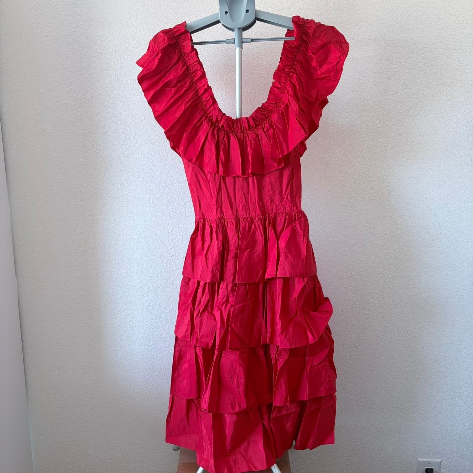 VTG Candi Jones California Red Ruffle Tiered Dress Romantic Prairie Peasant XS - Thumbnail 2