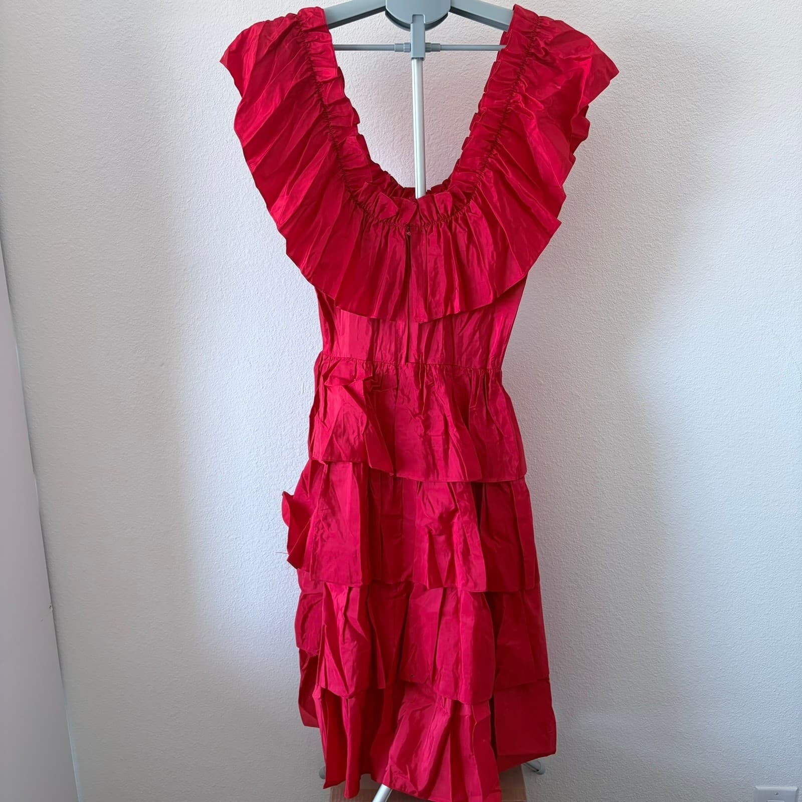 VTG Candi Jones California Red Ruffle Tiered Dress Romantic Prairie Peasant XS - Thumbnail 4