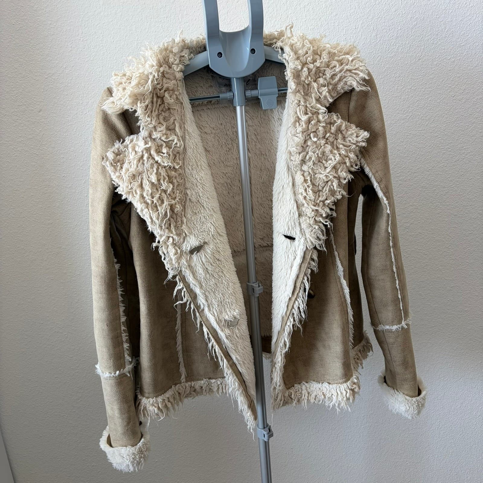 Wet Seal Faux Fur Suede Jacket Womens Medium Tan Vintage Y2K Penny Lane Boho - Thumbnail 2