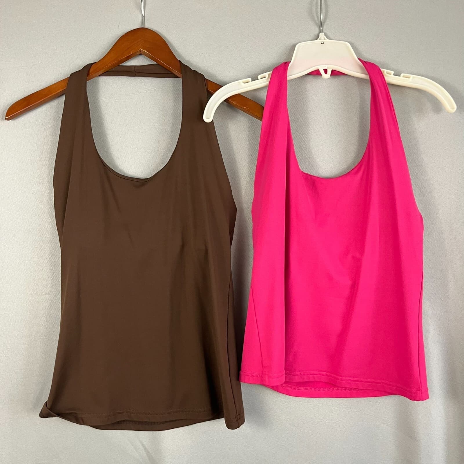 Lot Of 2 Elliot Lauren Natter Top Womens XS Brown Pink Stretch Nylon Halter Neck - Thumbnail 7