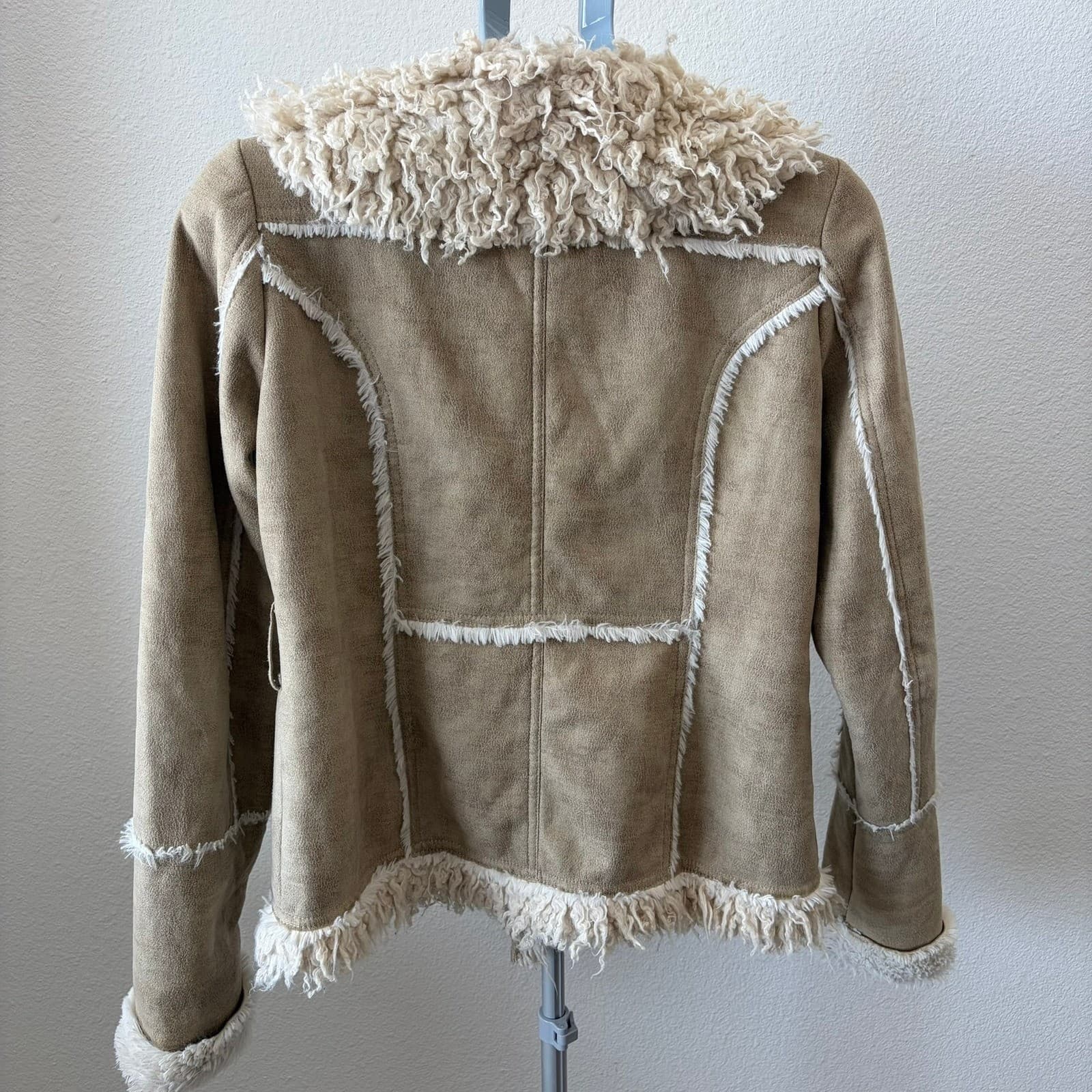 Wet Seal Faux Fur Suede Jacket Womens Medium Tan Vintage Y2K Penny Lane Boho - Thumbnail 6