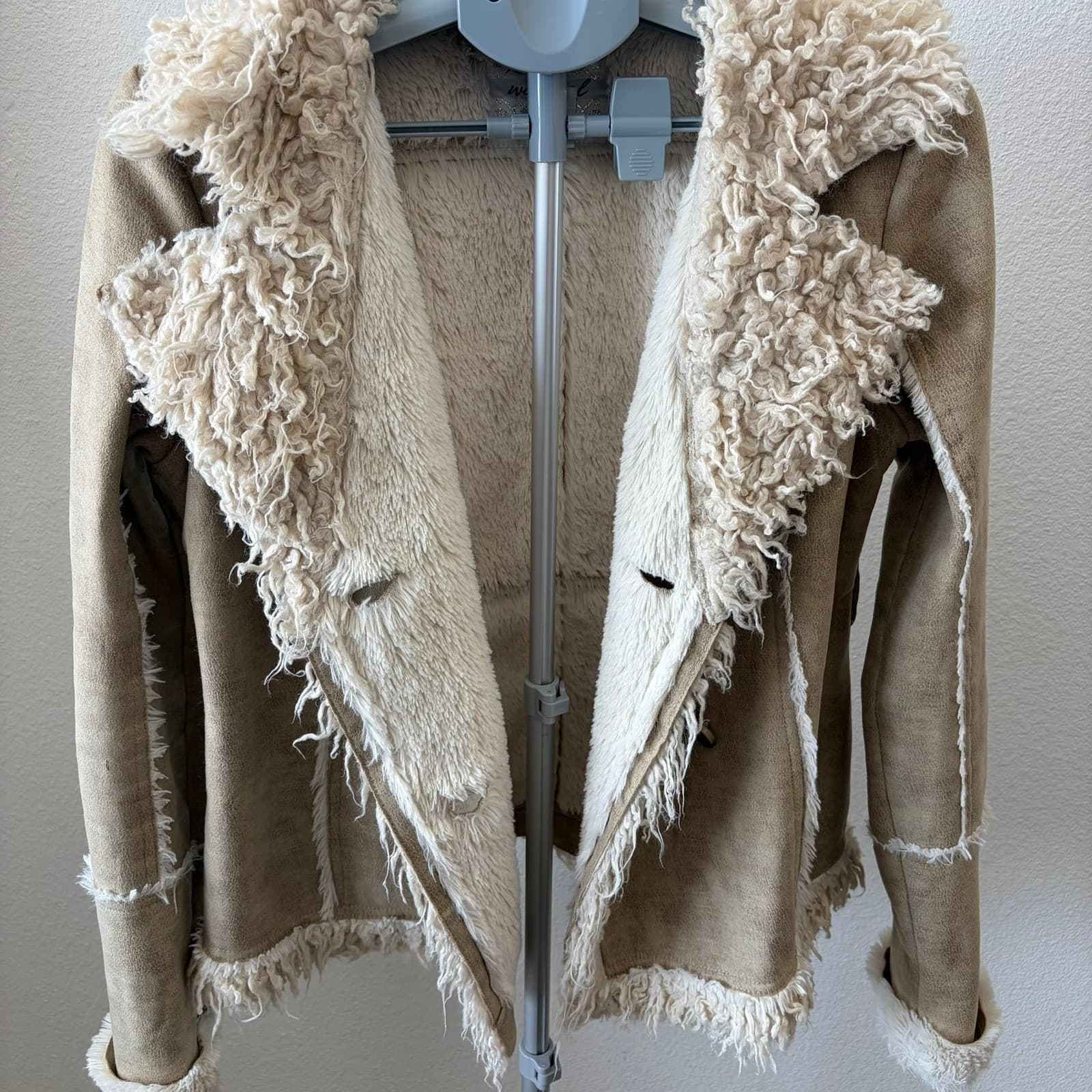 Wet Seal Faux Fur Suede Jacket Womens Medium Tan Vintage Y2K Penny Lane Boho - Thumbnail 3
