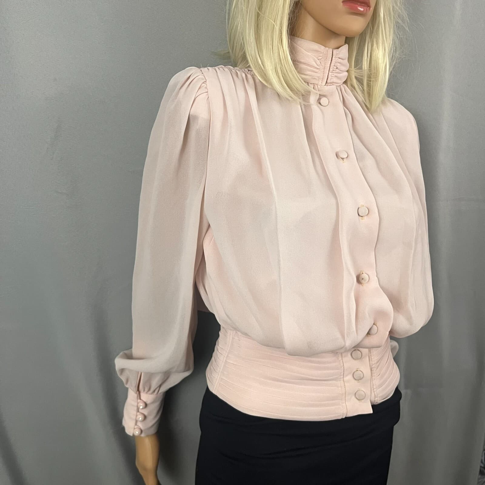 VTG Richard Warren Neiman Marcus Blouse Top Womens 4 Pink Regency Core Victorian - Thumbnail 3