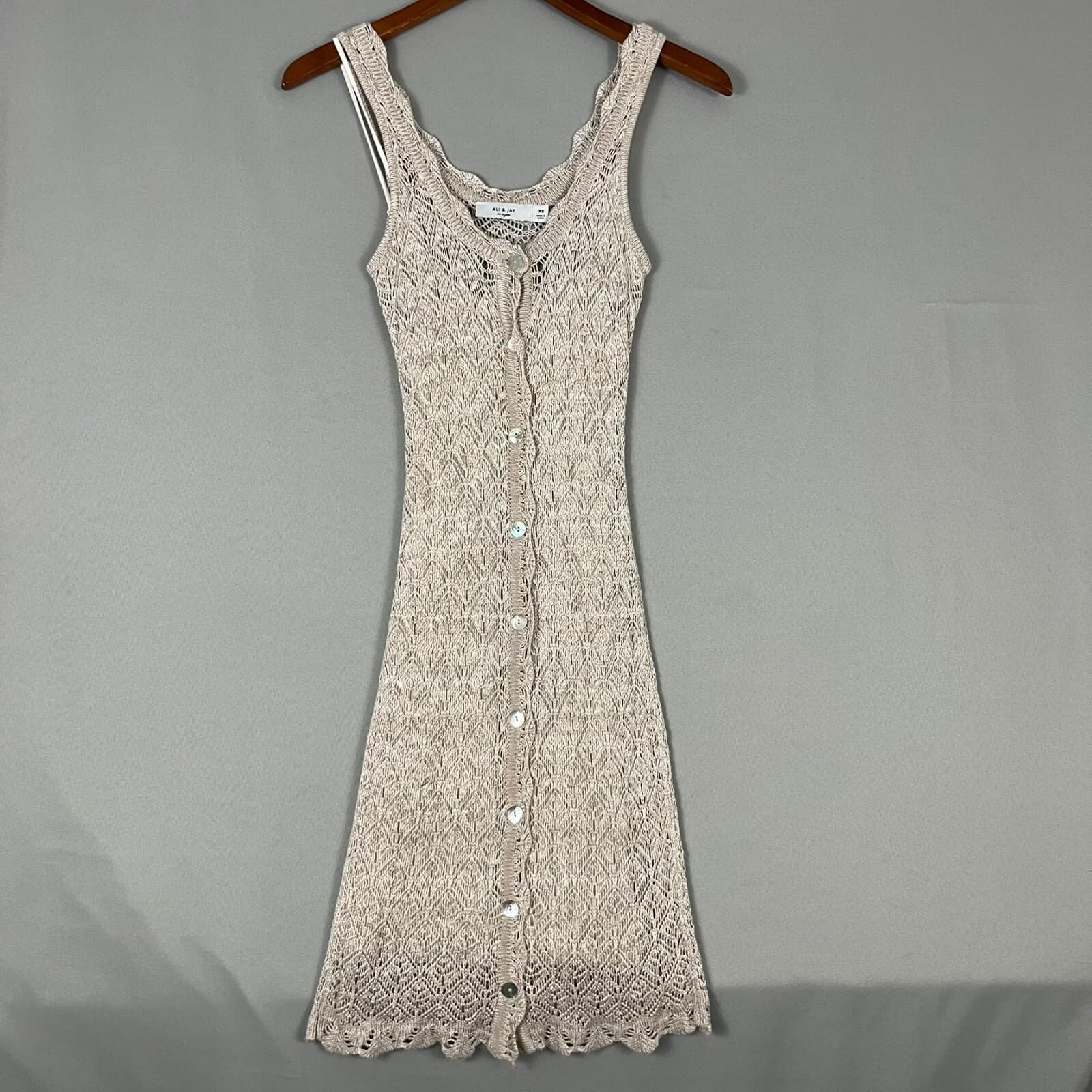 Ali & Jay Dress XS Light Brown Picnic By The Lagoon Crochet Front Button Boho - Thumbnail 3