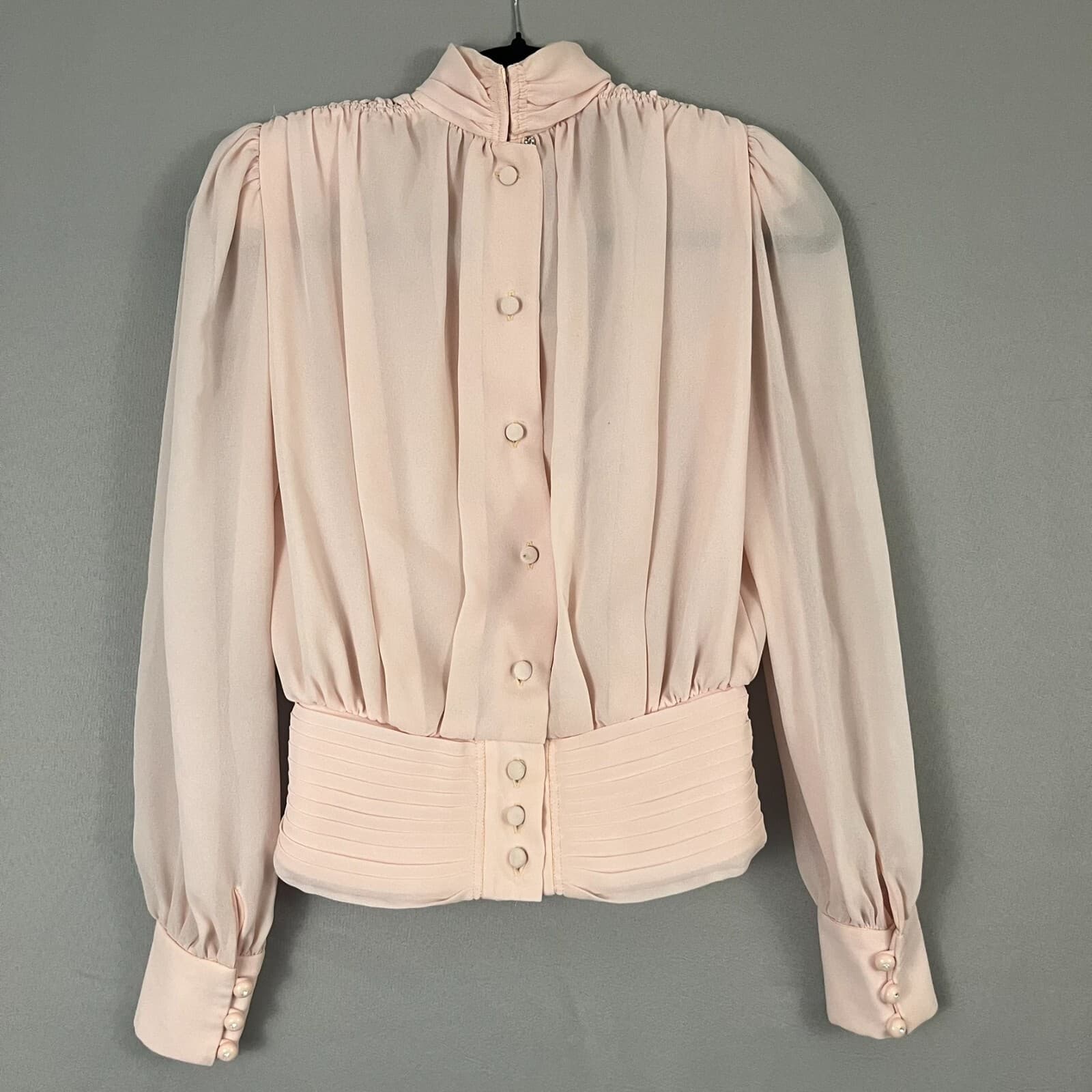 VTG Richard Warren Neiman Marcus Blouse Top Womens 4 Pink Regency Core Victorian - Thumbnail 8